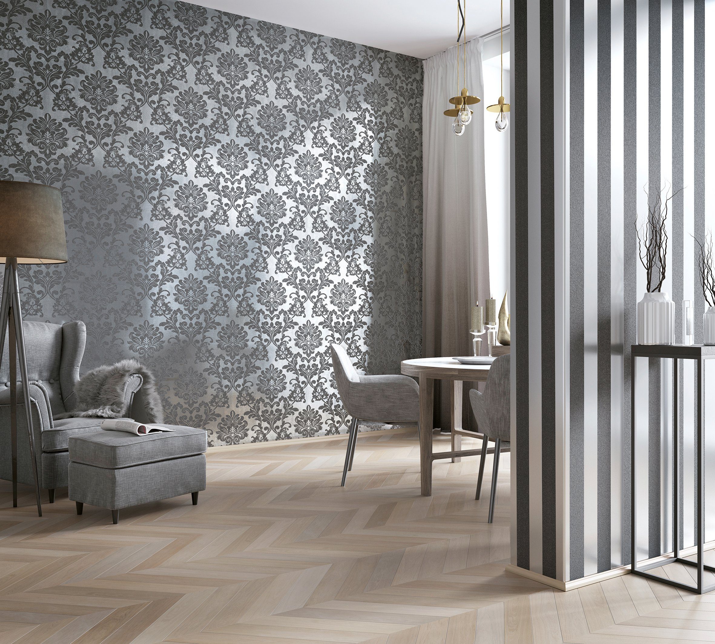 Marburg Vliestapete Floral Royal Schwarz-Silber 10,05 m x 0,53 m FSC® günstig online kaufen