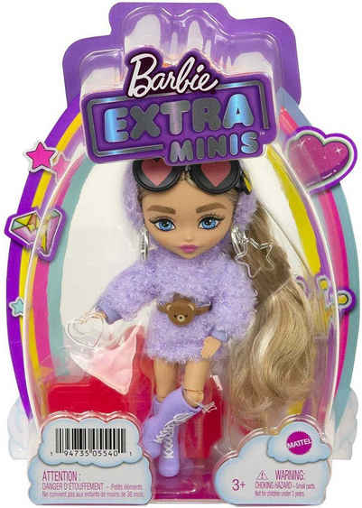 Mattel GmbH Anziehpuppe Barbie Extra Mini Puppe in lila Flauschkleid