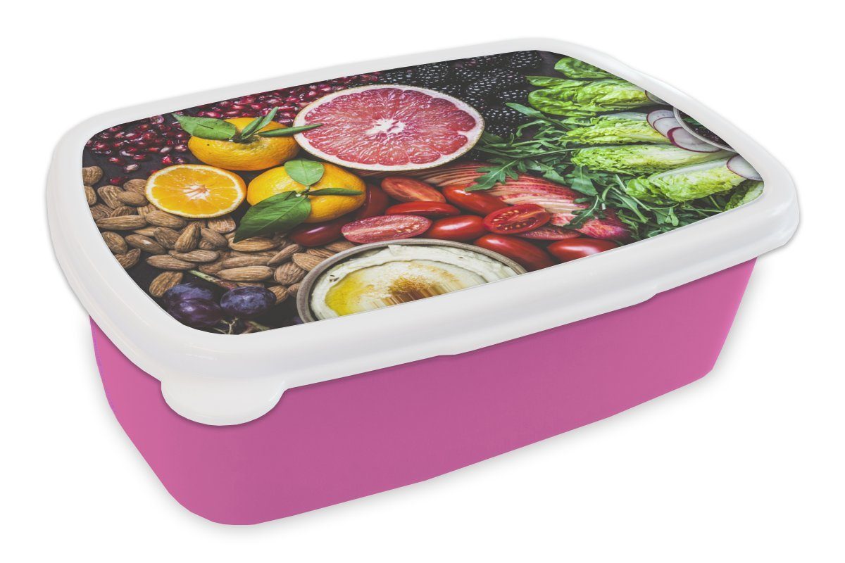 MuchoWow Lunchbox Gemüse - Obst Brotbox Brotdose für Farben, rosa Kunststoff, Kunststoff Mädchen, - Kinder, (2-tlg), Snackbox, Erwachsene