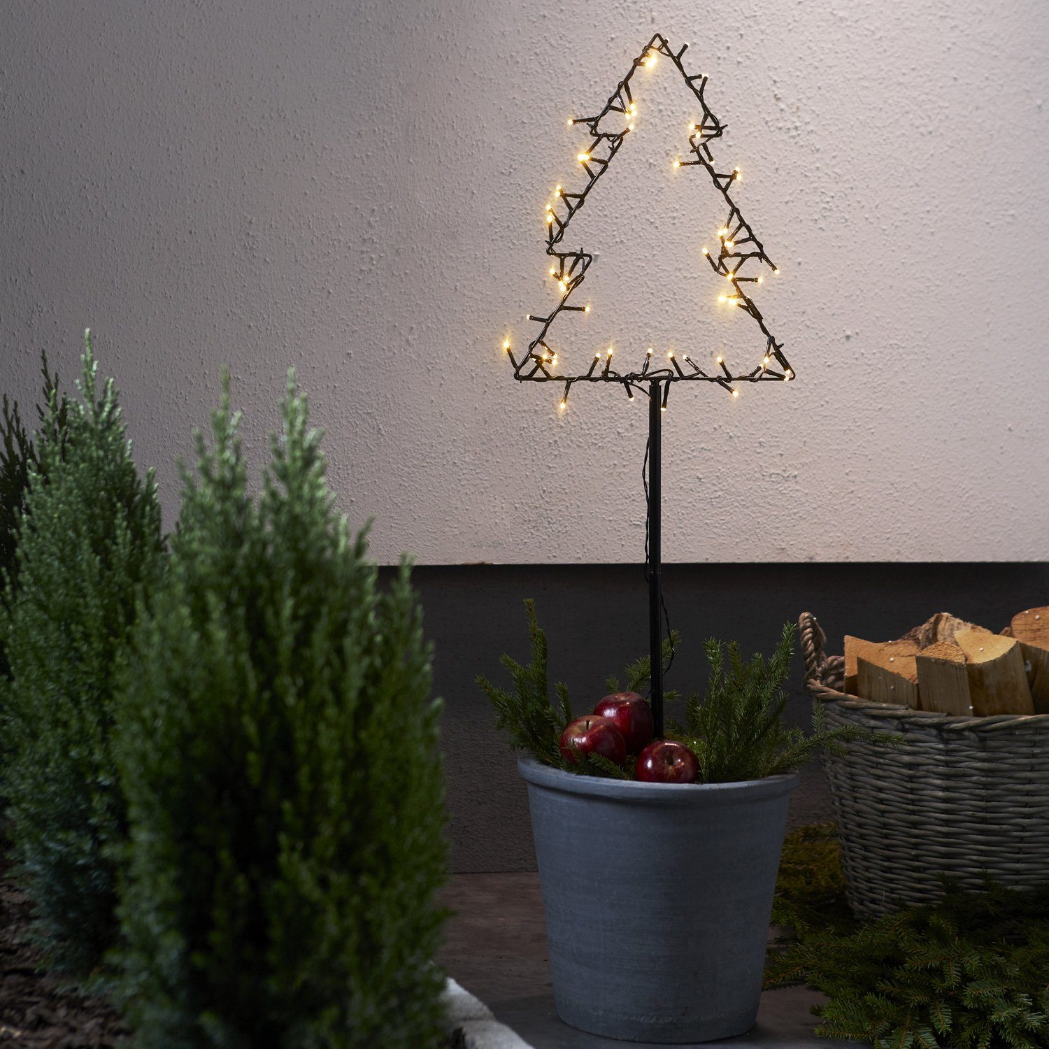LED Lichterbaum Weihnachtsdeko 90cm Dekoobjekt TRADING Classic, stehend STAR warmweiß schwarz, LED bis (2100K Leuchtbaum 3000K) LED Außen