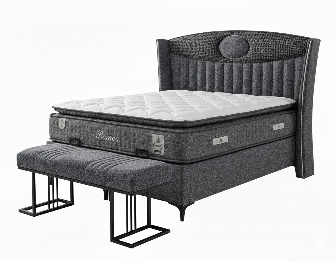 JVmoebel Boxspringbett Schlafzimmer-Set Modern Graues Bett mit Stauraum Stoffbezug