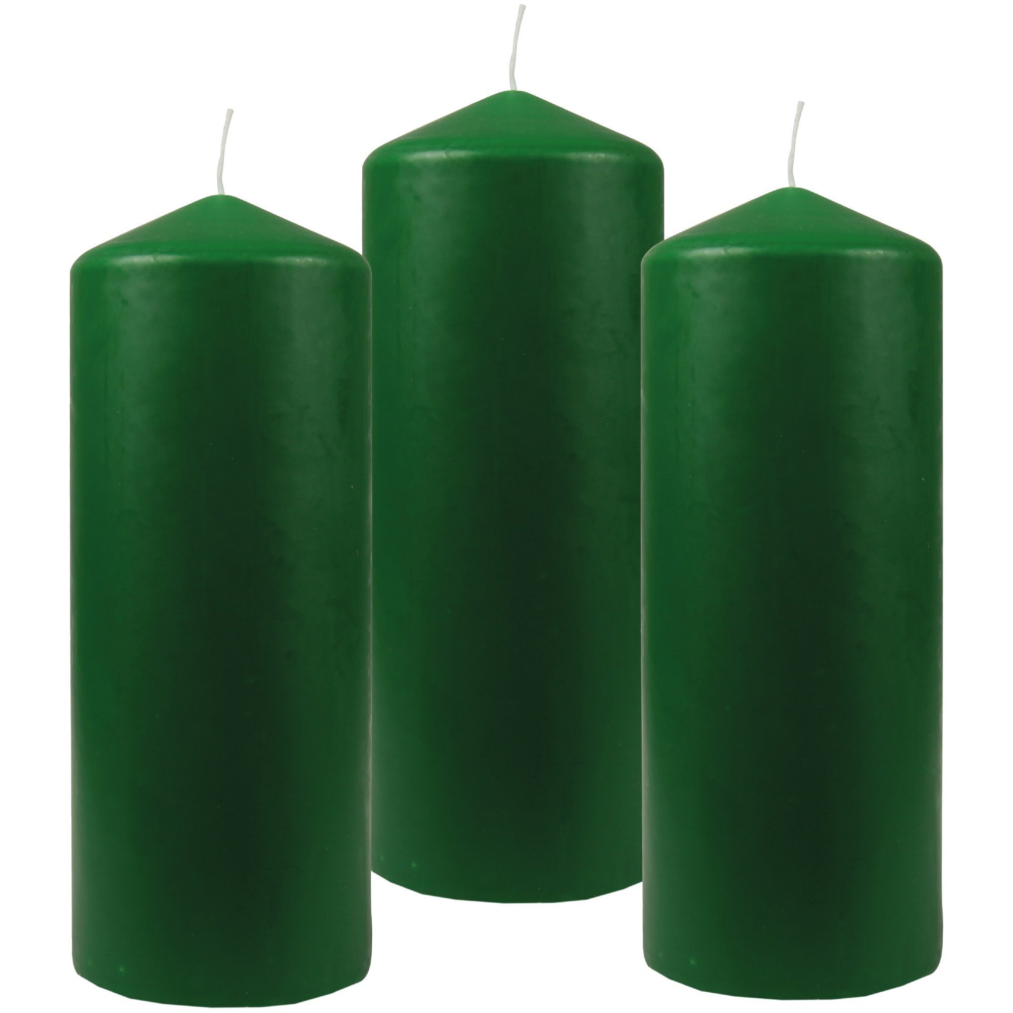 HS Candle Stumpenkerze Blockkerze (3-tlg), Wachskerzen Ø6cm x 13,5cm - Kerze in vielen Farben Grün | Wachskerzen