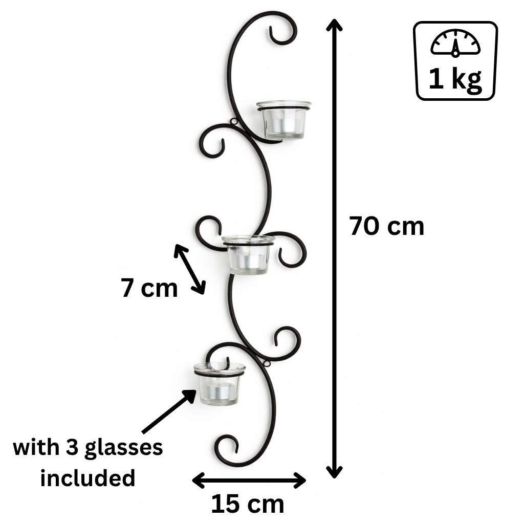 DanDiBo Kerzenleuchter Metall Wand Schwarz Emma 68 cm Teelichthalter Kerzenhalter, Wandleuchter Wandteelichthalter Wandkerzenhalter – Bild 2 von 5