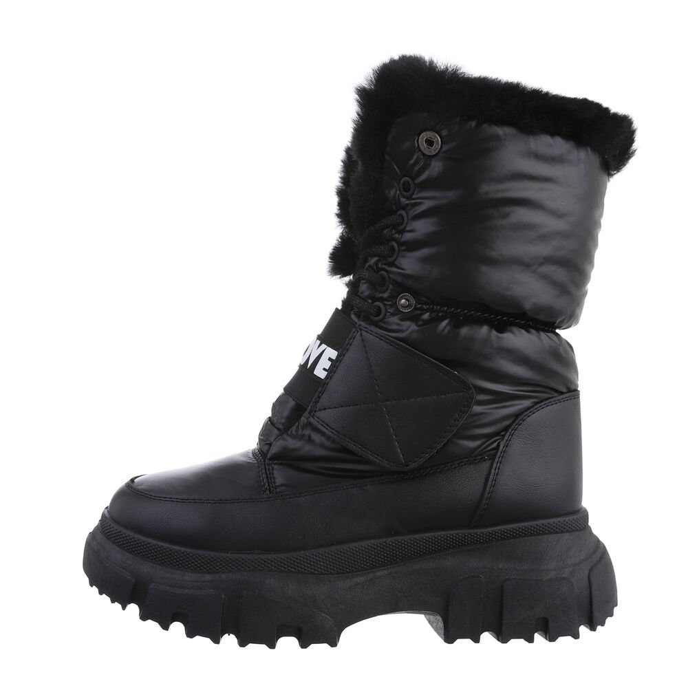 Ital-Design Damen Snowboots Outdoor Stiefelette Blockabsatz Plateaustiefeletten in Schwarz