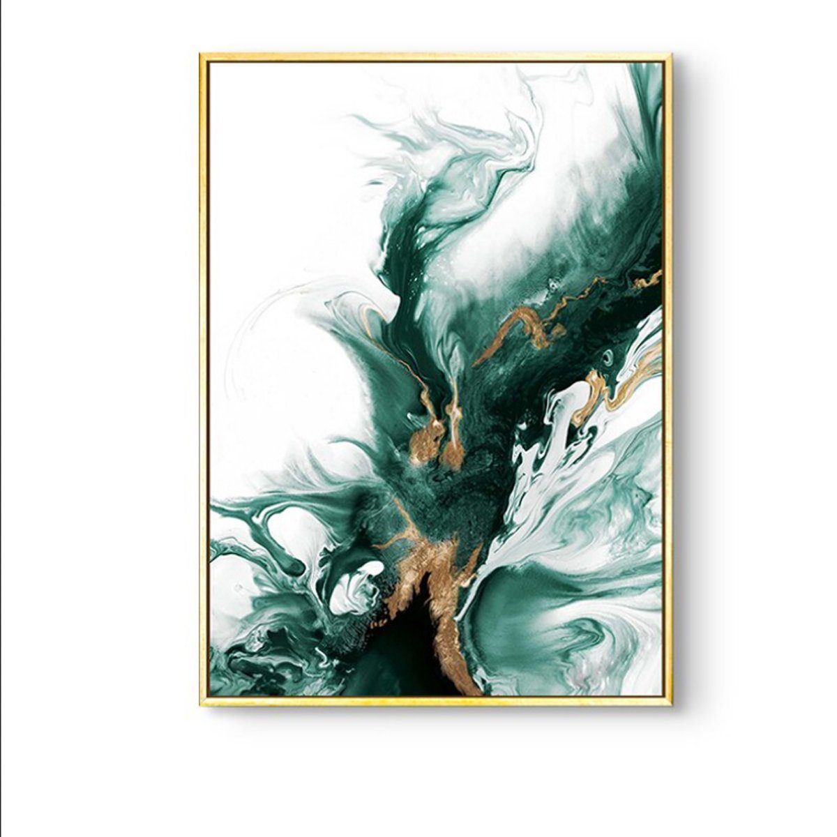 TPFLiving Kunstdruck (OHNE RAHMEN) Poster - Leinwand - Wandbild, Nordic Art - Abstrakte Formen - Bilder Wohnzimmer - (4 Motive in 7 verschiedenen Größen zur Auswahl), Farben: gold, grün, schwarz und weiß - Größe: 21x30cm