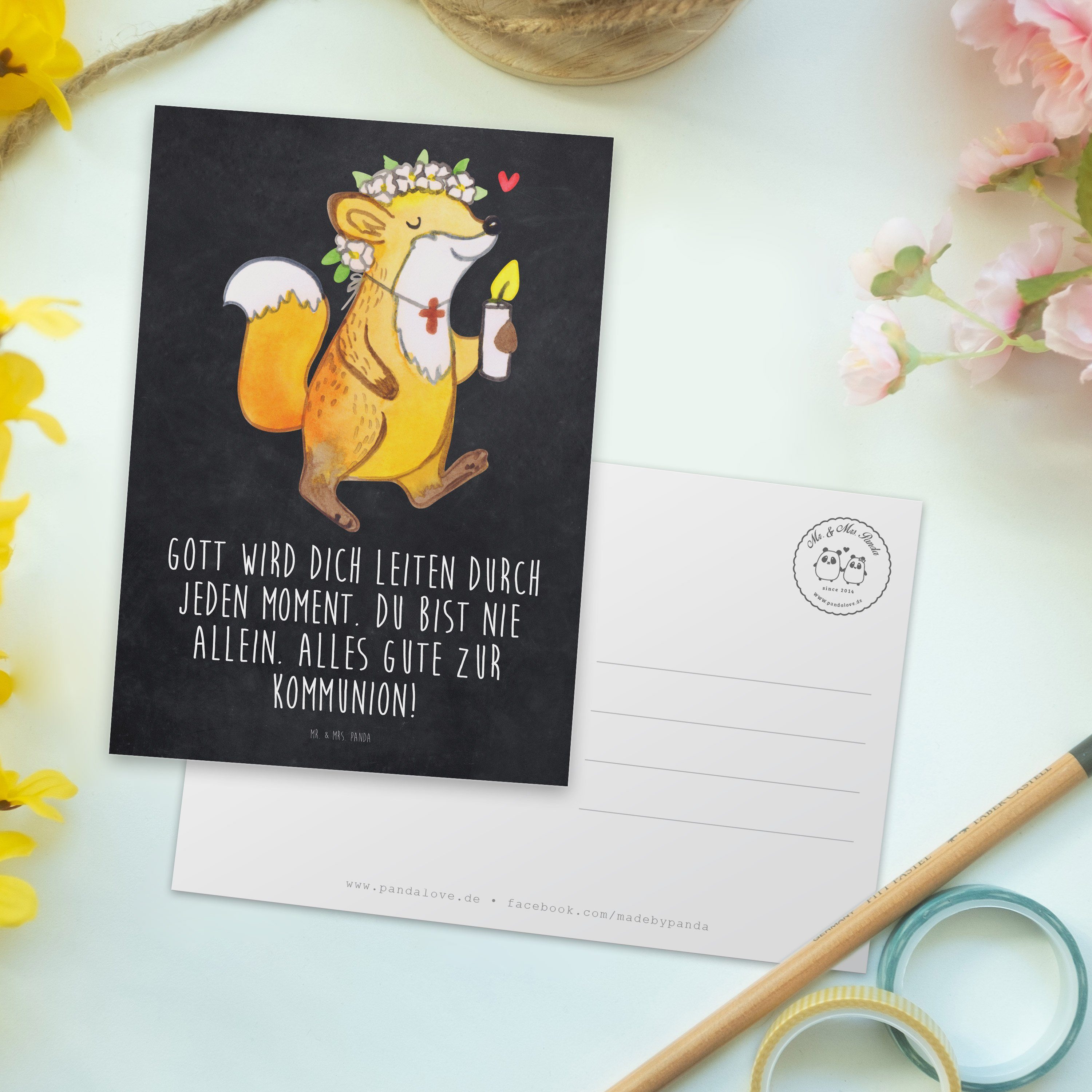 Postkarte - Geschenk, Mrs. Mr. Konfirma Kreidetafel Fuchs Panda - & Kommunion Grußkarte, Mädchen