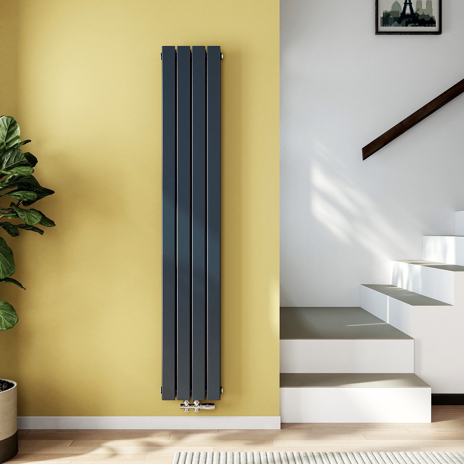 EMKE Heizkörper Anthrazit/Weiß Doppellagig Flach Design Paneelheizkörper, Vertikal, Mittelanschluss 1082W für 12qm Raum, Anthrazit