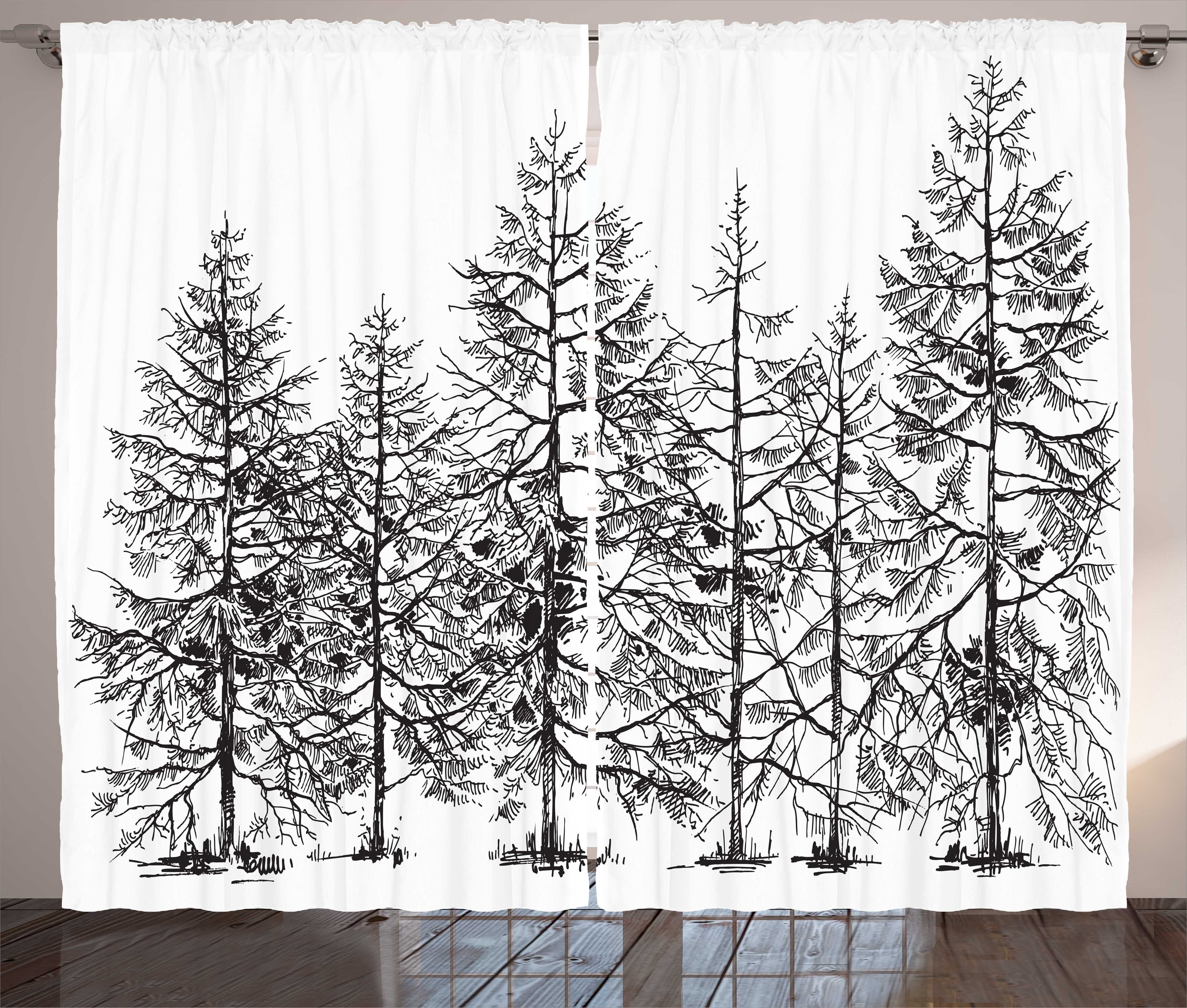 Gardine Schlafzimmer Kräuselband Vorhang mit Schlaufen und Haken, Abakuhaus, Winter Saisonale Kiefer Landschaft