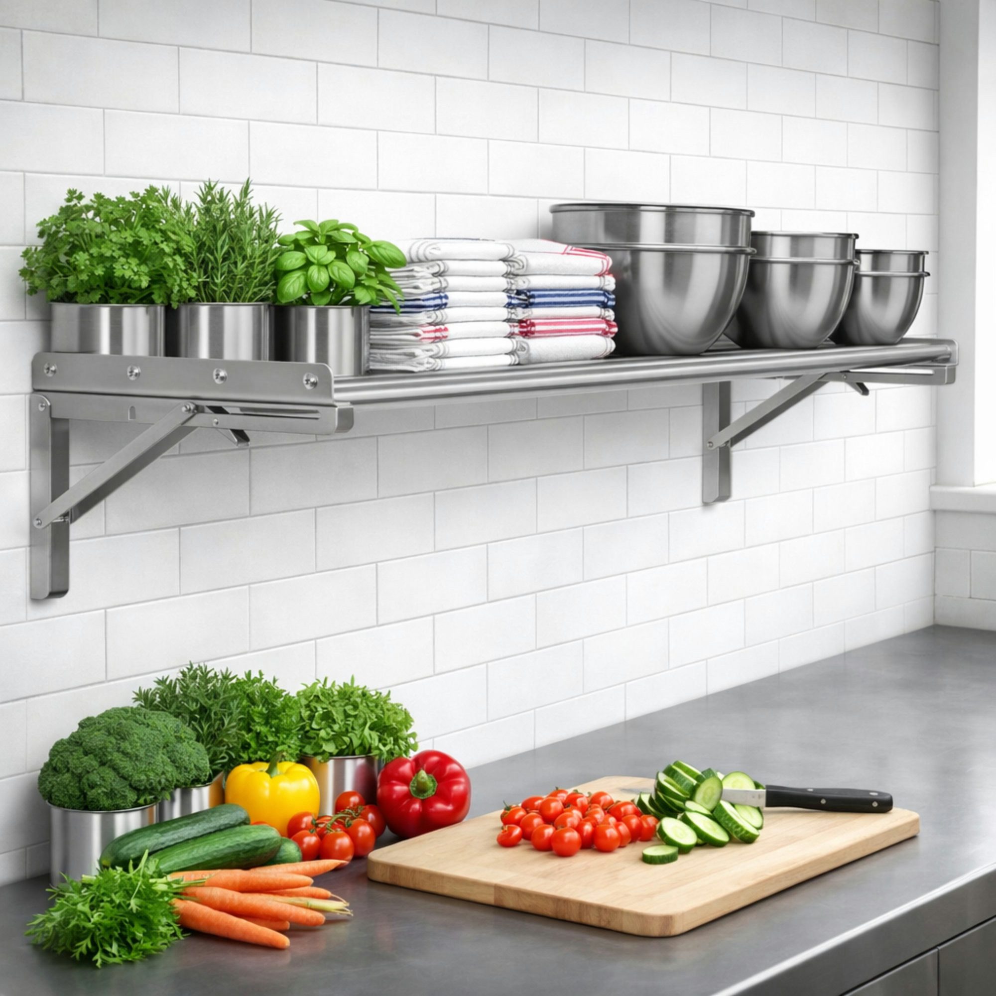 Mahlzeit Wandregal Edelstahl Wandregal Stangendesign, 120 x 30 cm, Küchenregal