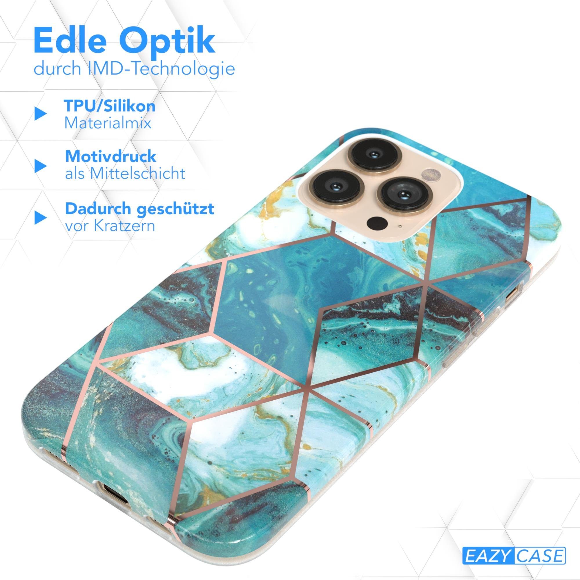 EAZY CASE Handyhülle IMD Motiv Cover für Apple iPhone 13 Pro 6,1 Zoll, Etui Silikonhülle Dünn Design Ultra Case kratzfest Marmor Blau Grün