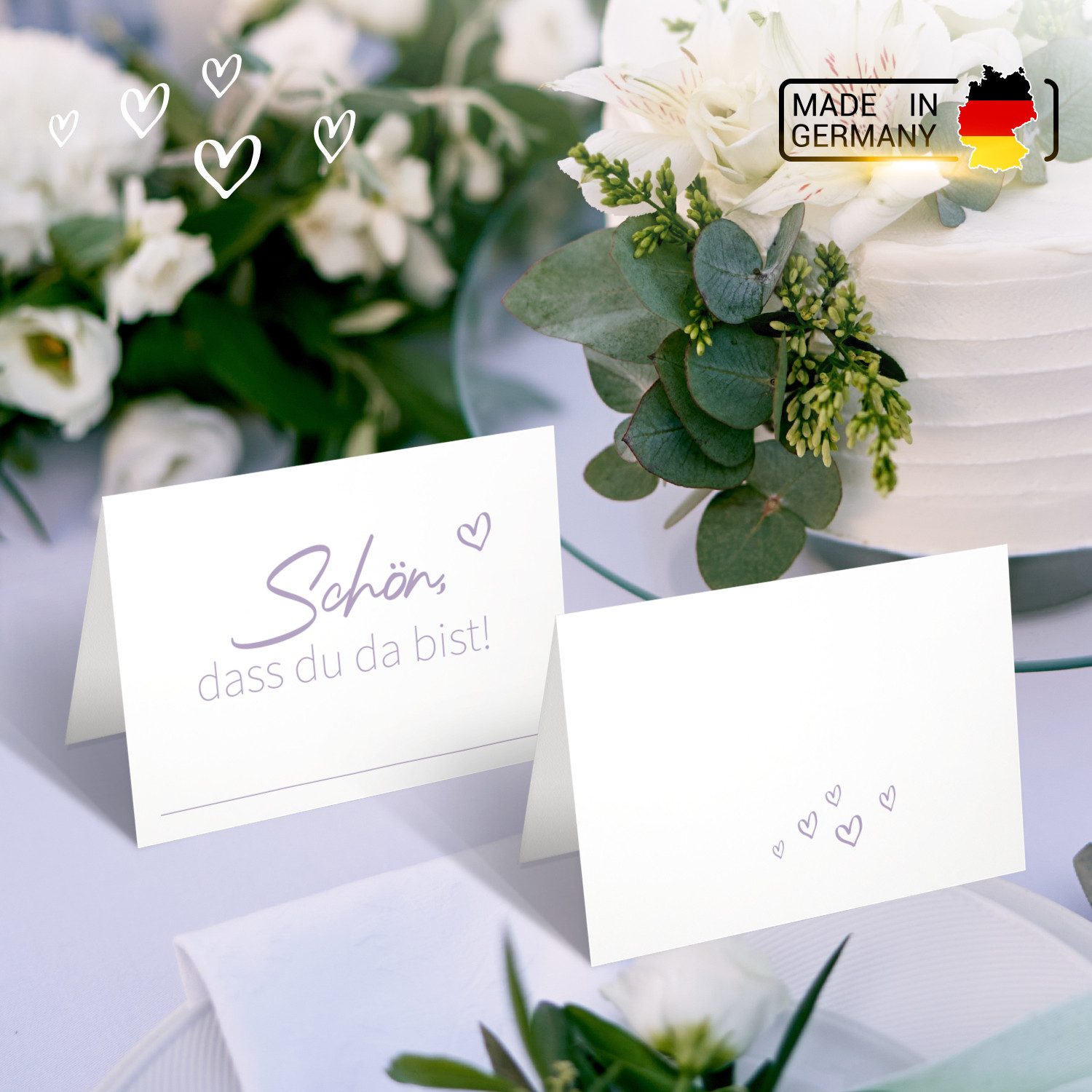 Funke & Brand Grußkarten 50x Tischkarten Hochzeit 85x55mm verschiedene Farben