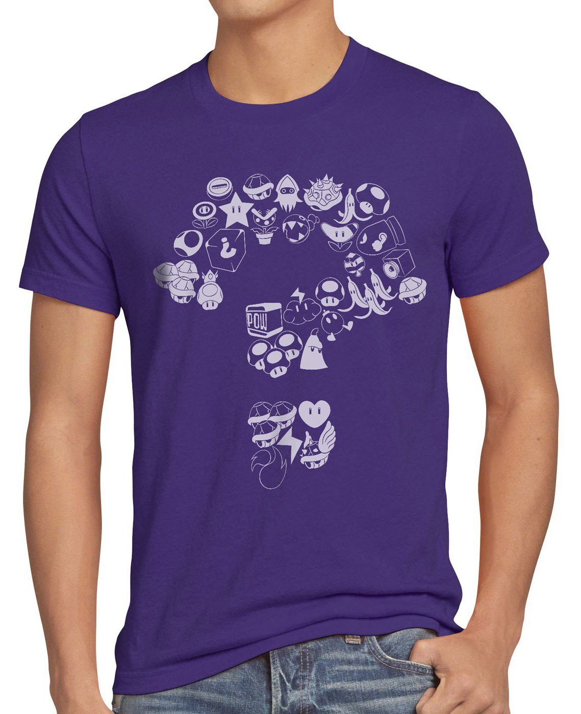 style3 Print-Shirt Herren T-Shirt Mario Items level videospiel konsole super world lila