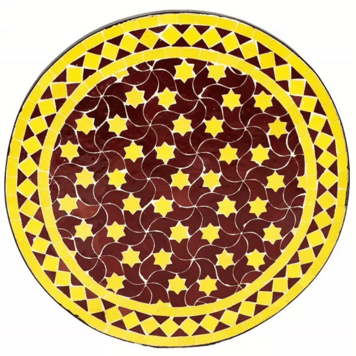 Marrakesch Orient & Mediterran Interior Esstischplatte Marokkanische Mosaikplatte Estrella Bordeaux-Gelb ø 80 cm, Tischdeko (1 St)