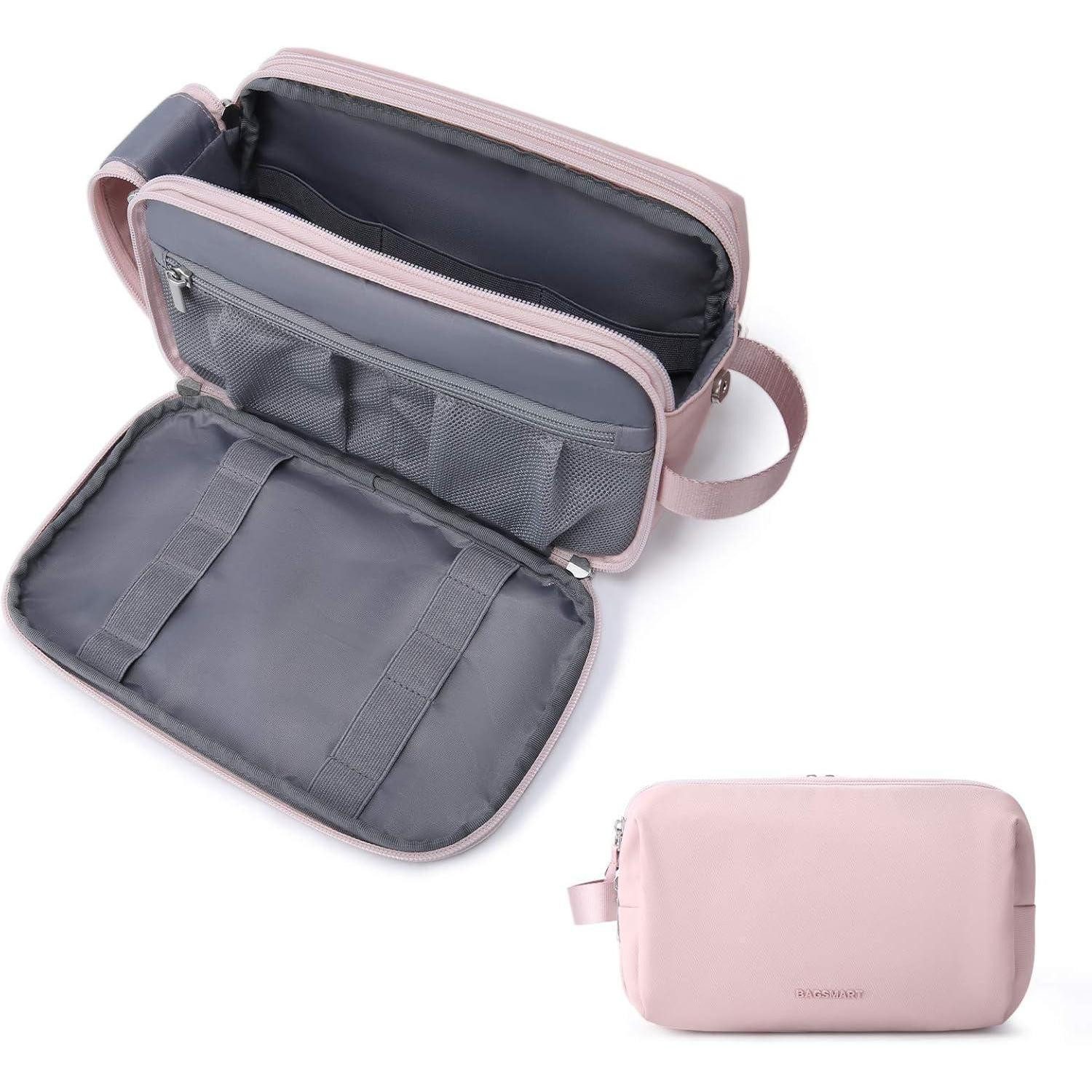 Kulturbeutel Kulturtasche Herren Reise Doppelreißverschluss 5L M Rosa-lederfolie