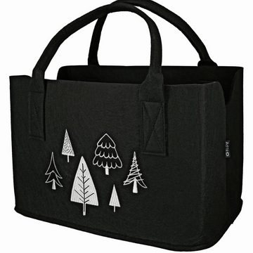 GILDE Henkeltasche Filztasche Funny Tree Farbe schwarz Stickerei weiß waschbar (1-tlg), Vorderseite bestickt