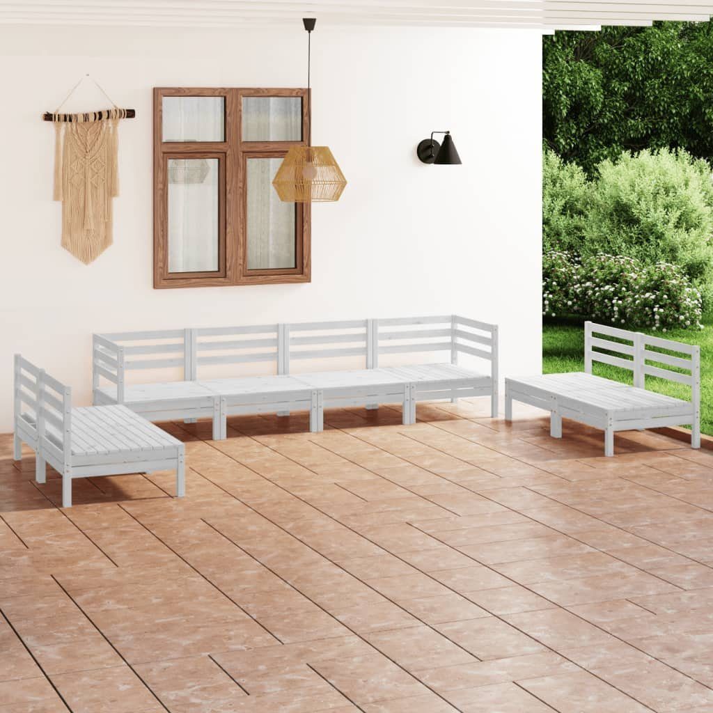 Massivholz Garten-Lounge-Set Weiß vidaXL 8-tlg. Kiefer, (1-tlg) Gartenlounge-Set