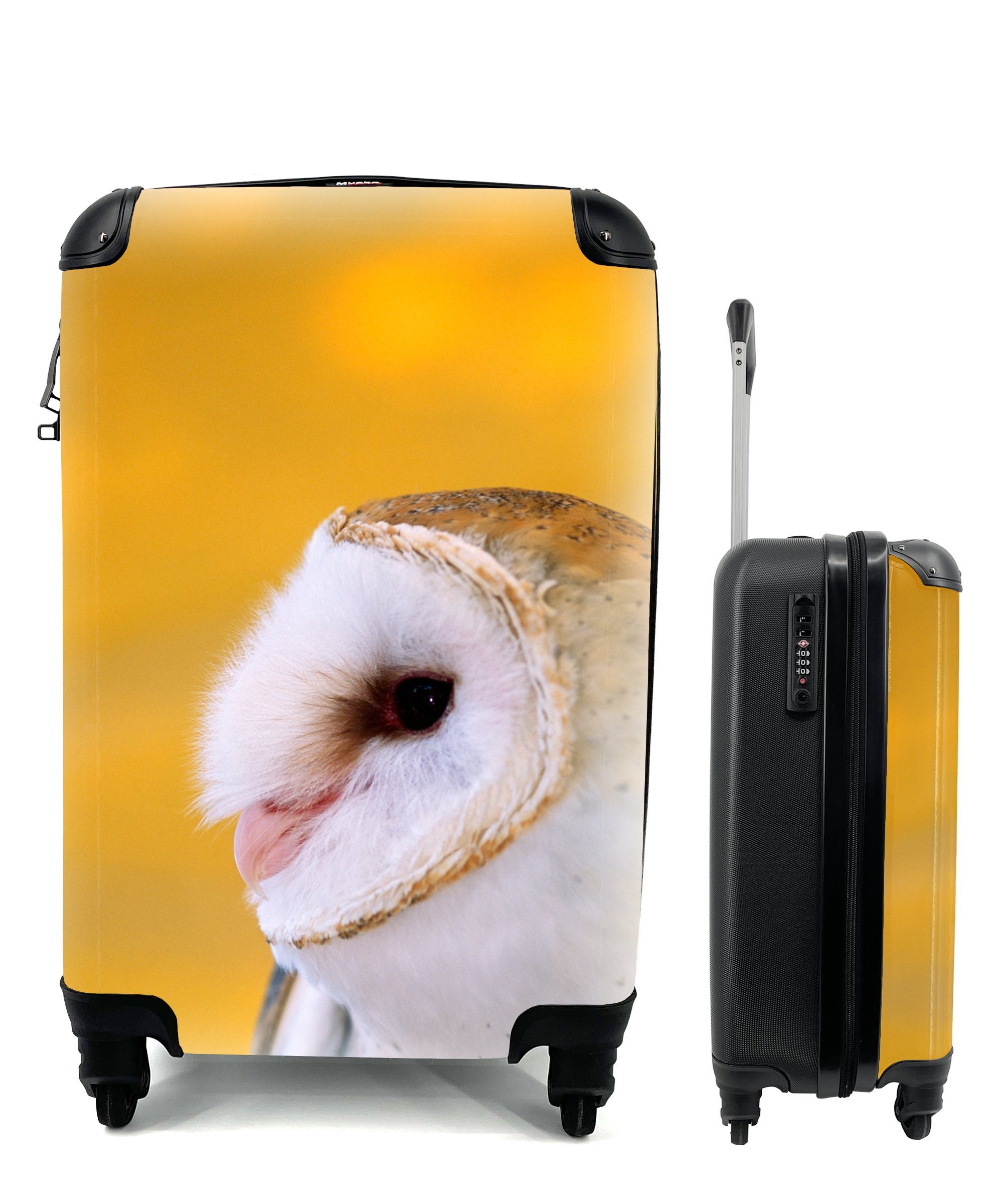 Eule Reisetasche für 4 Tier, Trolley, Gelb mit - Ferien, Rollen, Handgepäck rollen, Handgepäckkoffer MuchoWow Reisekoffer -