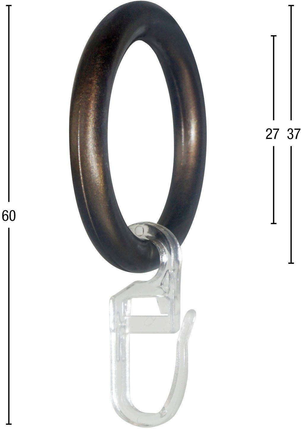 Gardinenring Ring mit Haken, bronzefarben Durchmesser Montage bis GARESA, mm, für (20-St), 16 einfache