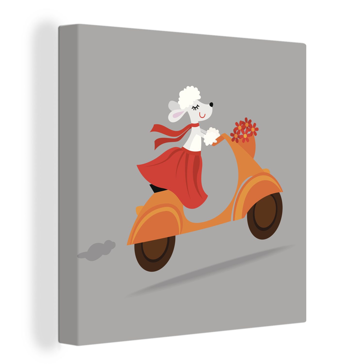 OneMillionCanvasses® Leinwandbild Illustration eines Hundes auf einer Vespa, (1 St), Leinwand Bilder für Wohnzimmer Schlafzimmer