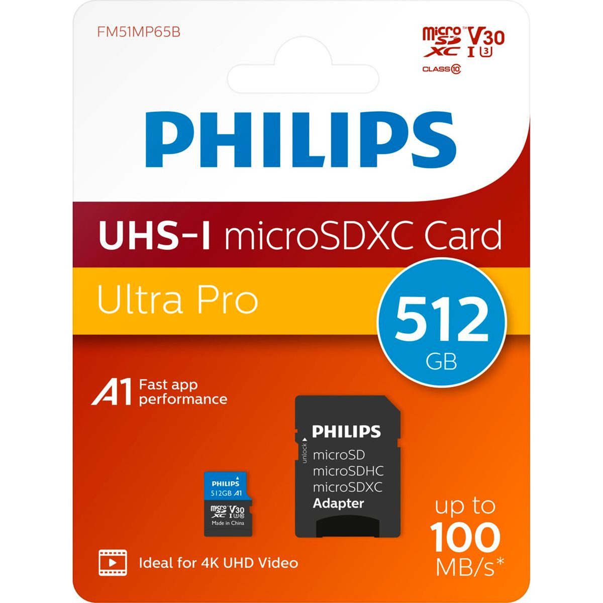 Philips MicroSDXC Card 512GB Class 10 UHS-I U3 incl. Micro SD-Karte