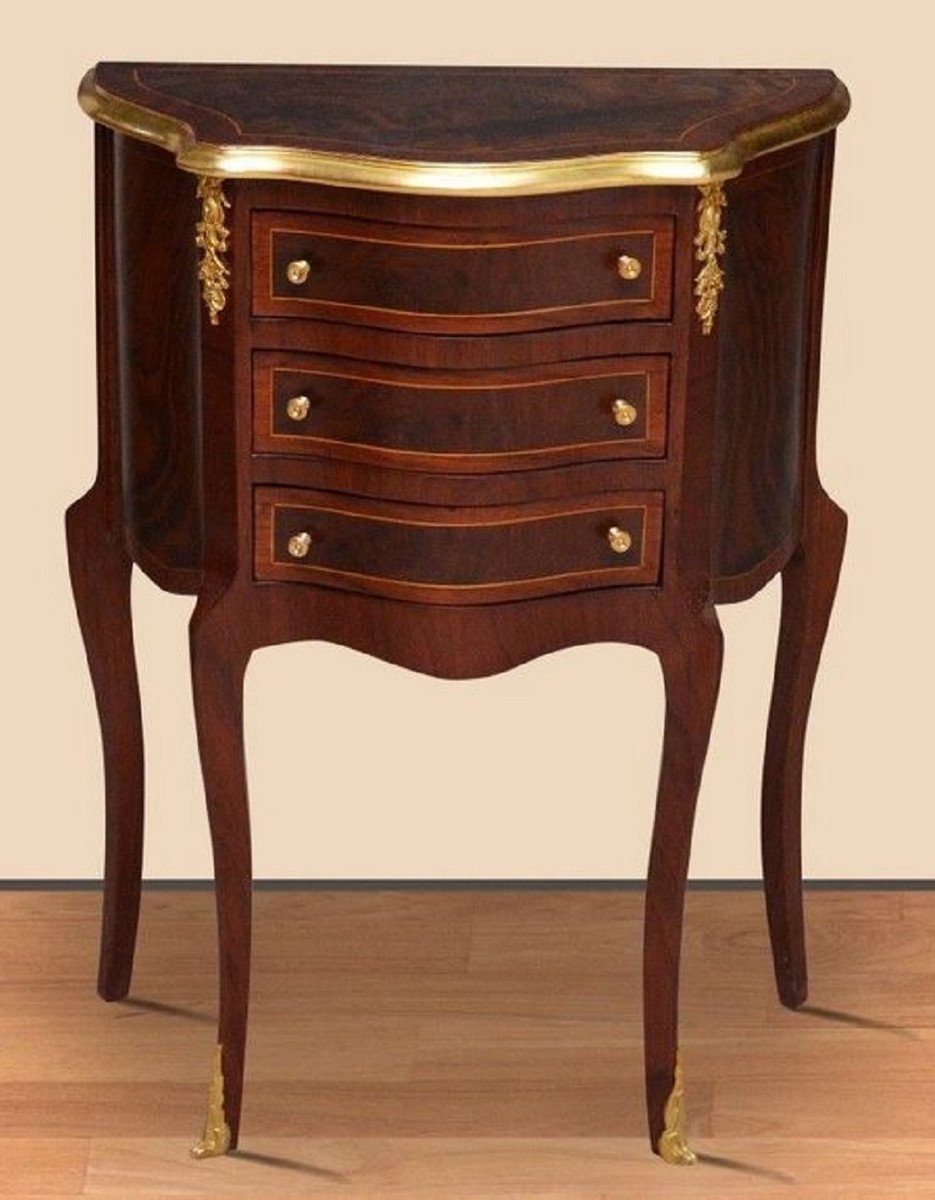 Casa Padrino Beistelltisch Barock Nachtkommode Dunkelbraun / Gold - Handgefertigte Massivholz Kommode im Barockstil - Antik Stil Nachttisch - Beistelltisch mit 3 Schubladen - Barock Möbel