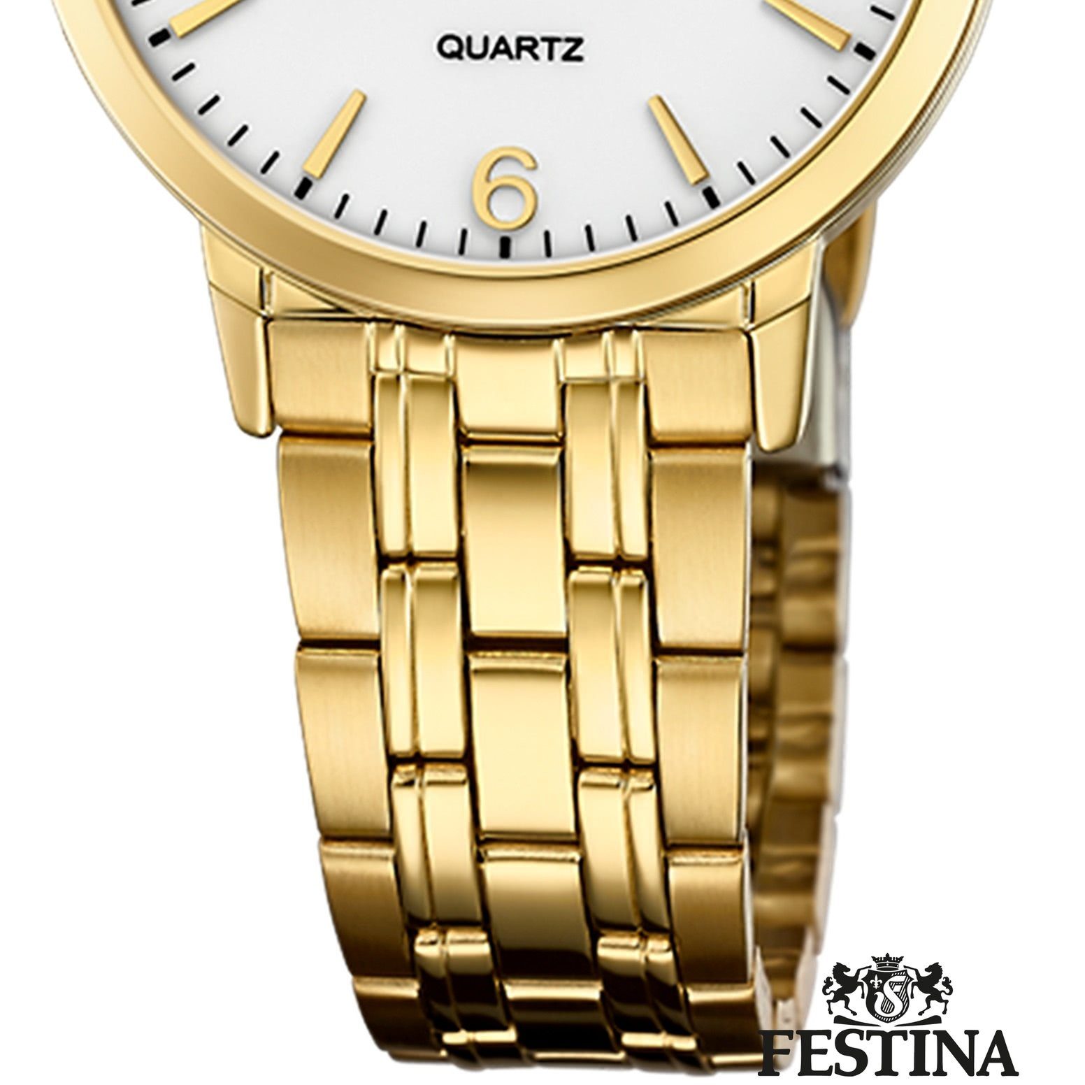 Festina Quarzuhr Festina Elegant Damen Uhr F20514/2 Stahl, (Analoguhr), Damen Armbanduhr rund, Edelstahlarmband gold, Elegant