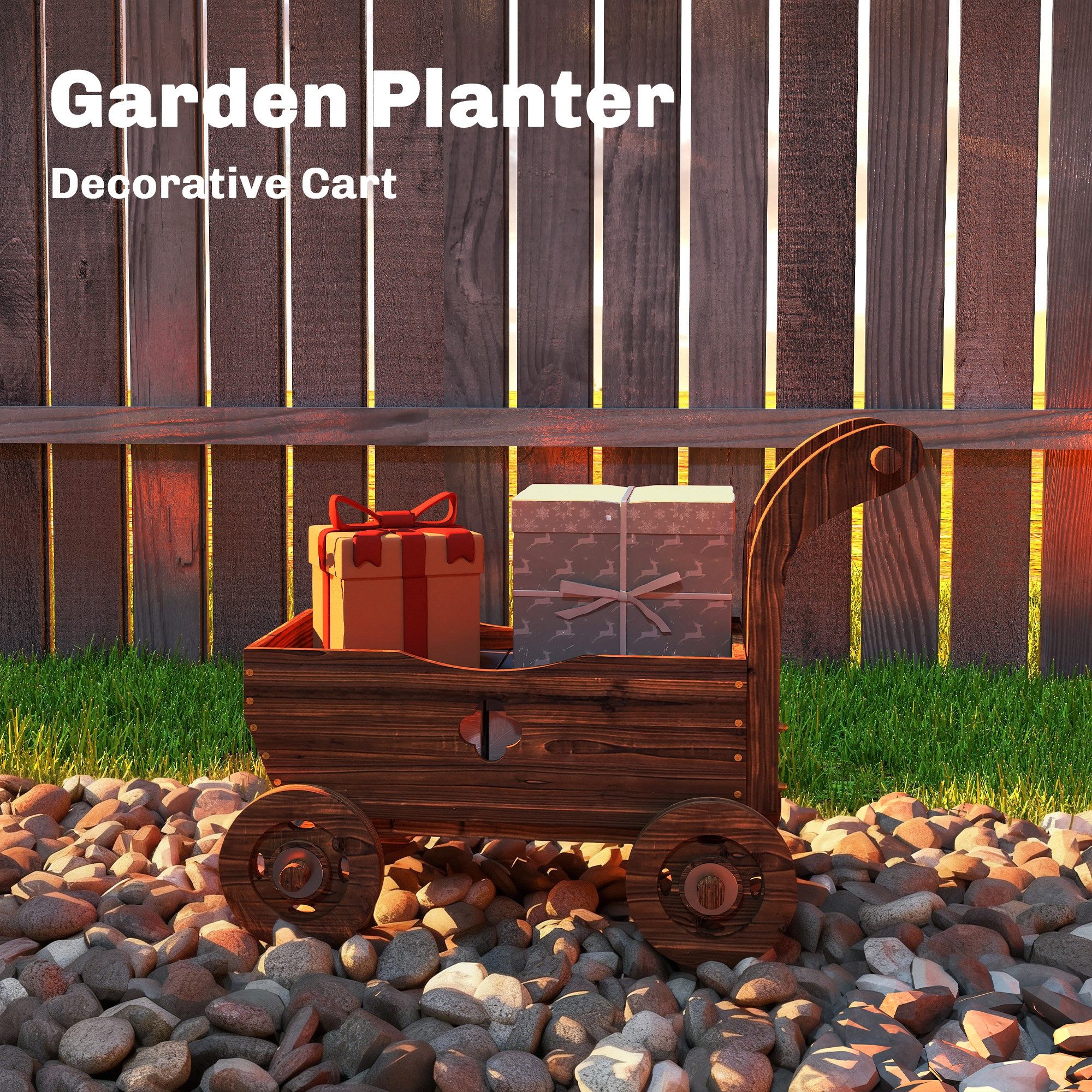 MC Star Hochbeet Hochbeet Holz, Pflanzbeet in Wagenform Frühbeet (mit 4 Rädern Griff Gartenbeet 68 x 38 x 52cm)