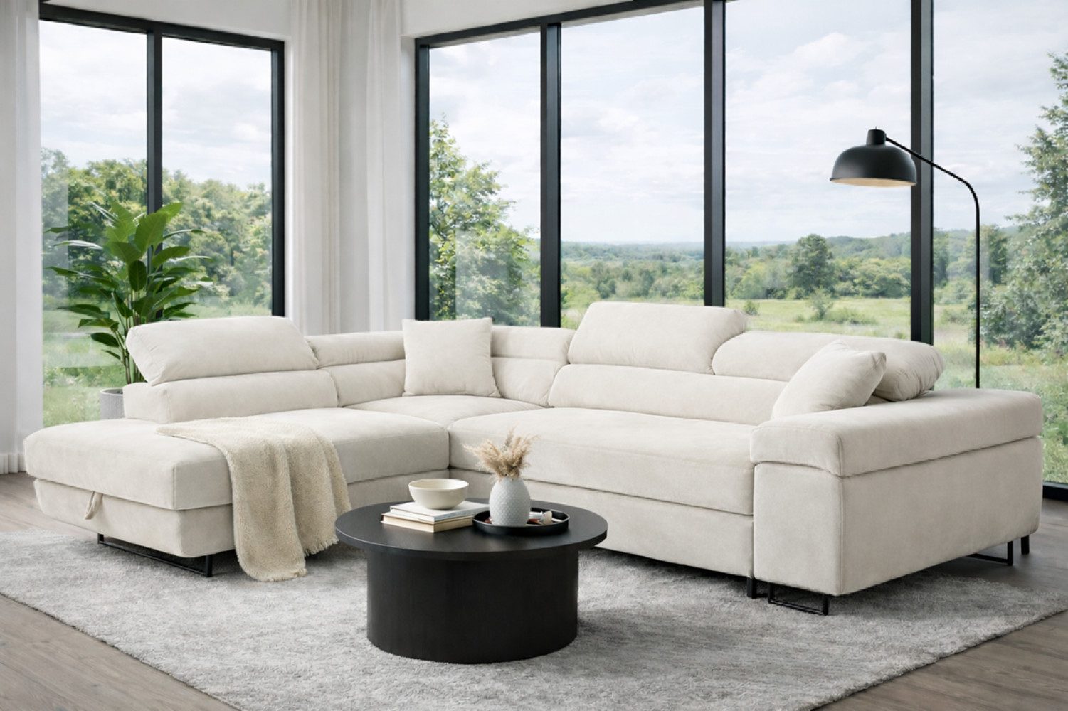 Labett Ecksofa mit Schlaffunktion & Bettkasten Links/Rechts Sofa L-Form GUERO