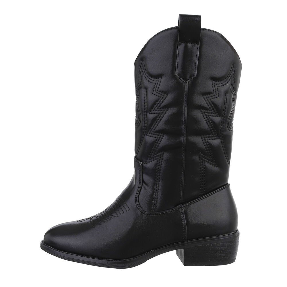 Ital-Design Kinder Cowboyboots Western Stiefel Blockabsatz Stiefel in Schwarz