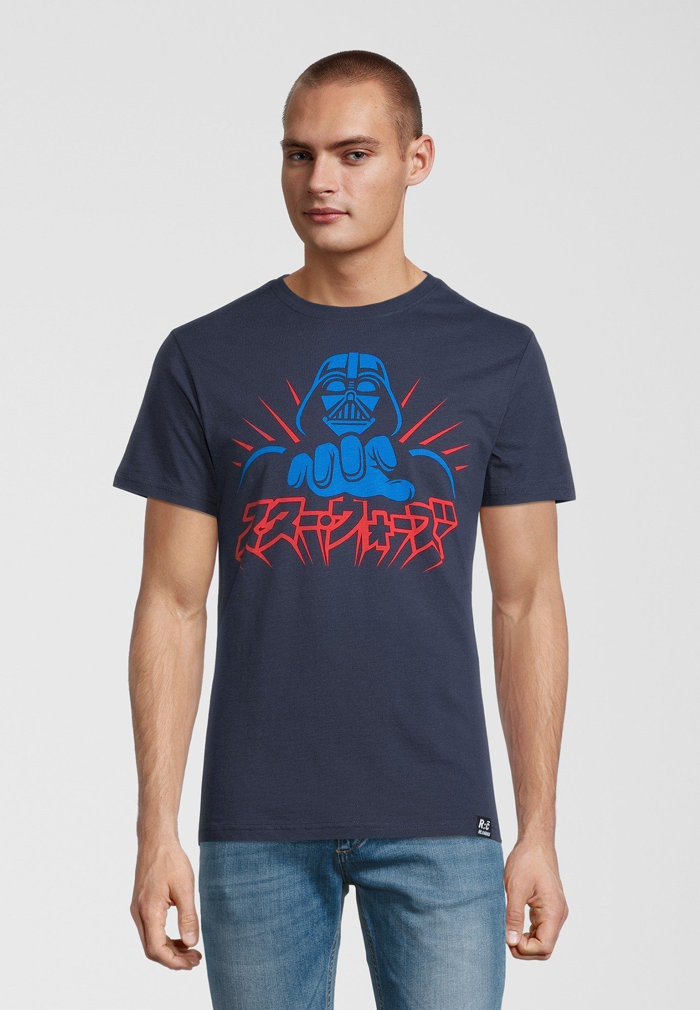 Recovered T-Shirt Star Wars Vader Japanese Navy GOTS zertifizierte Bio-Baumwolle