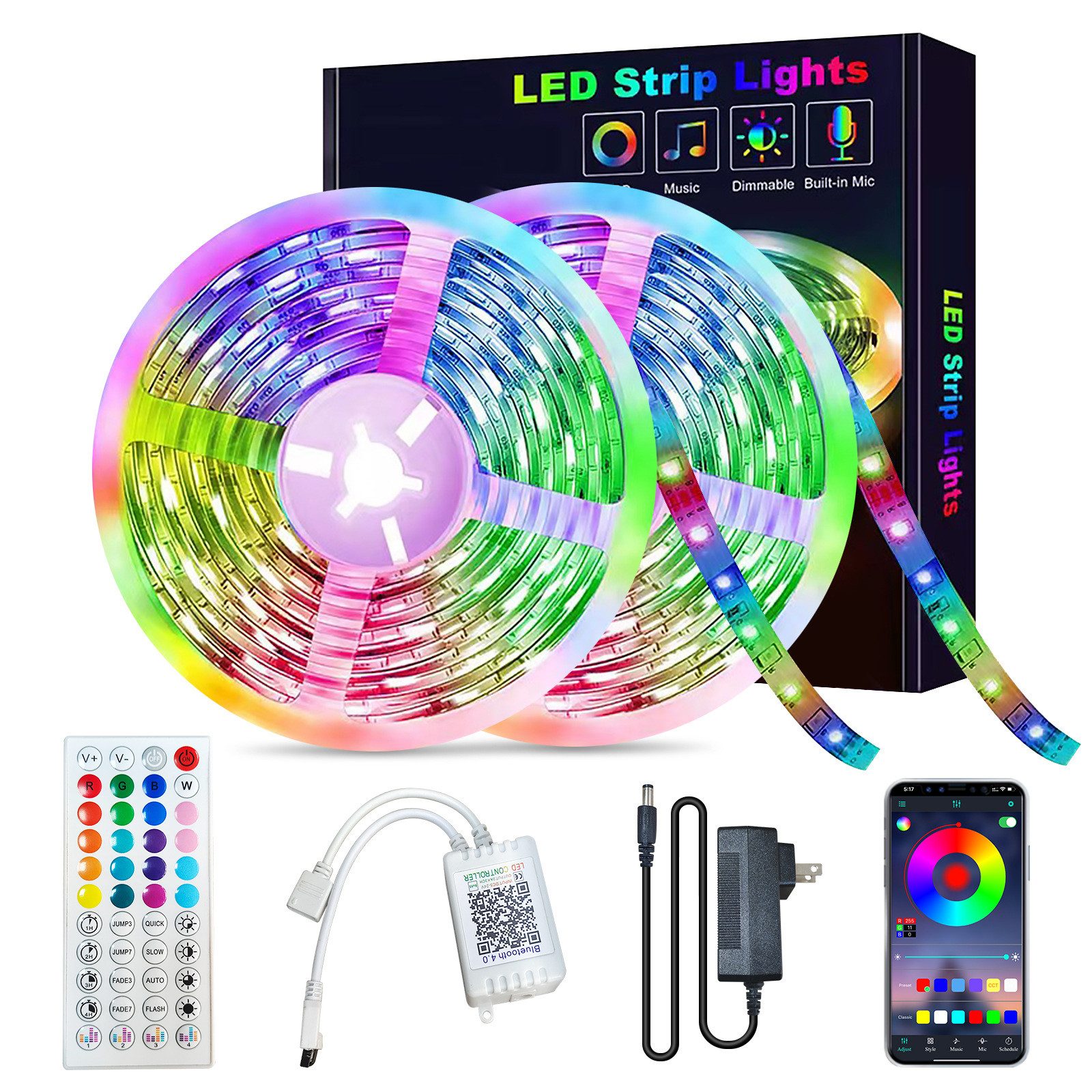 BlingBin Lichtleiste RGB-Farbwechsel Band LED Strip Lichterkette Lichtleisten Smarter LED-Lichtstreifen, 10M LED-Streifenlichter Musik Sync mit APP-Steuerung und Fernbedienung