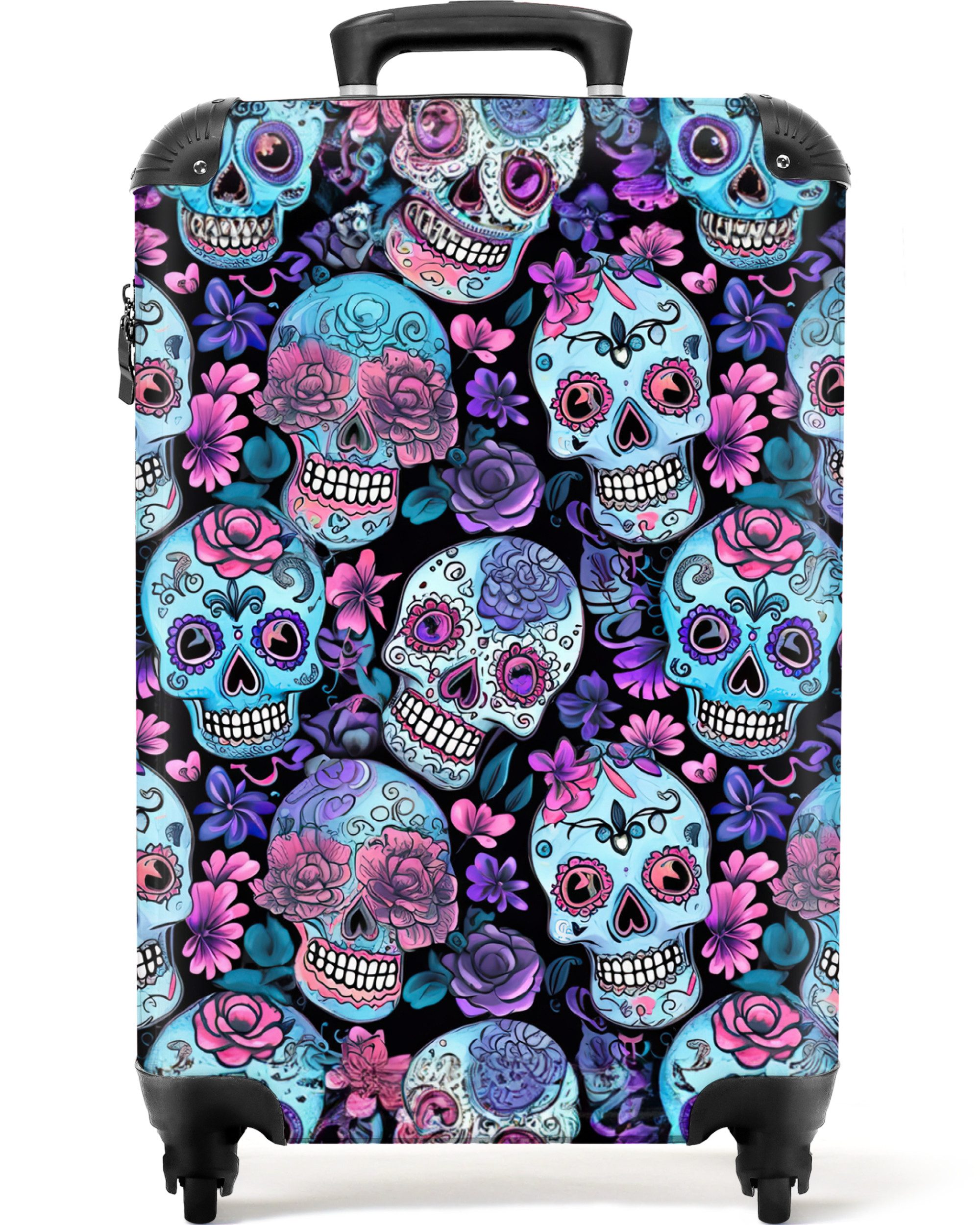 NoBoringSuitcases.com© Hartschalen-Trolley Totenkopf - Rosen - günstig online kaufen
