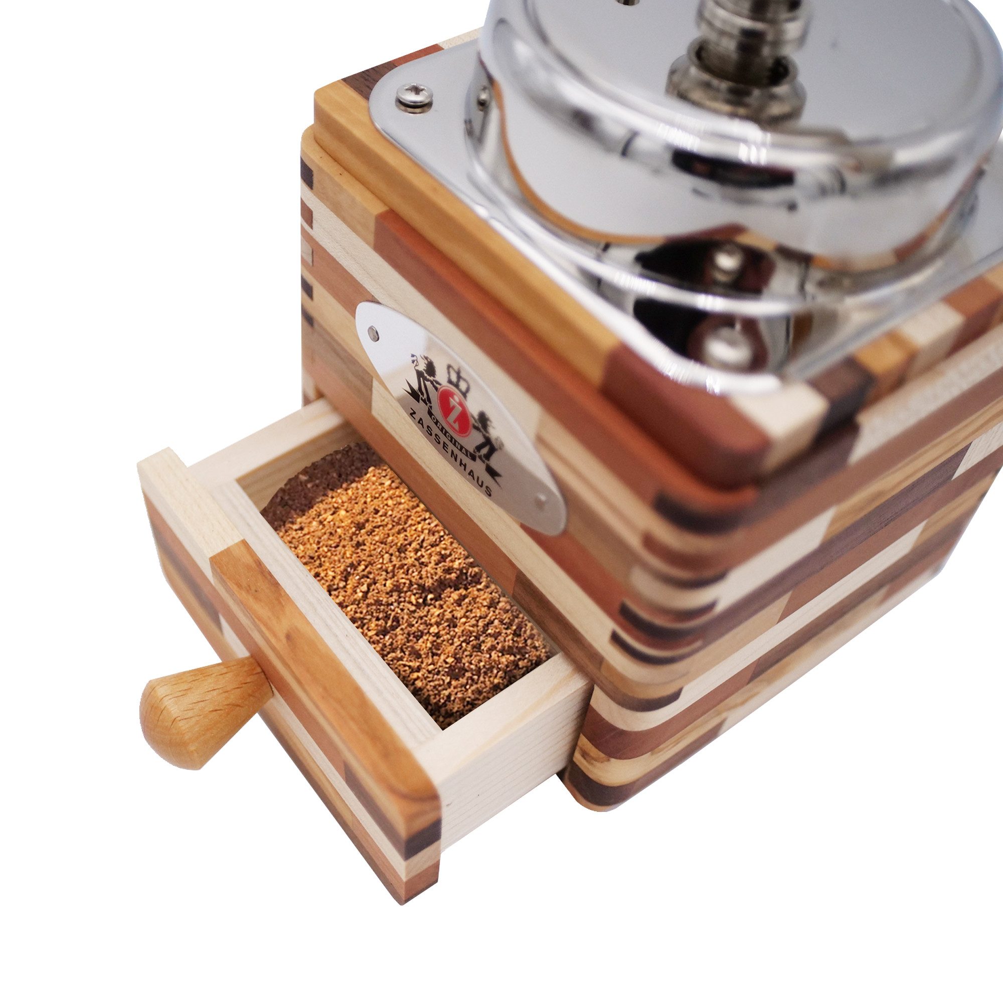 ZASSENHAUS Kaffeemühle Zassenhaus Kaffeemühle MONTEVIDEO, 0 W, Kegelmahlwerk, 50 g Bohnenbehälter, Kombination aus Edelstahl und edlen Hölzern, Kompaktes Design