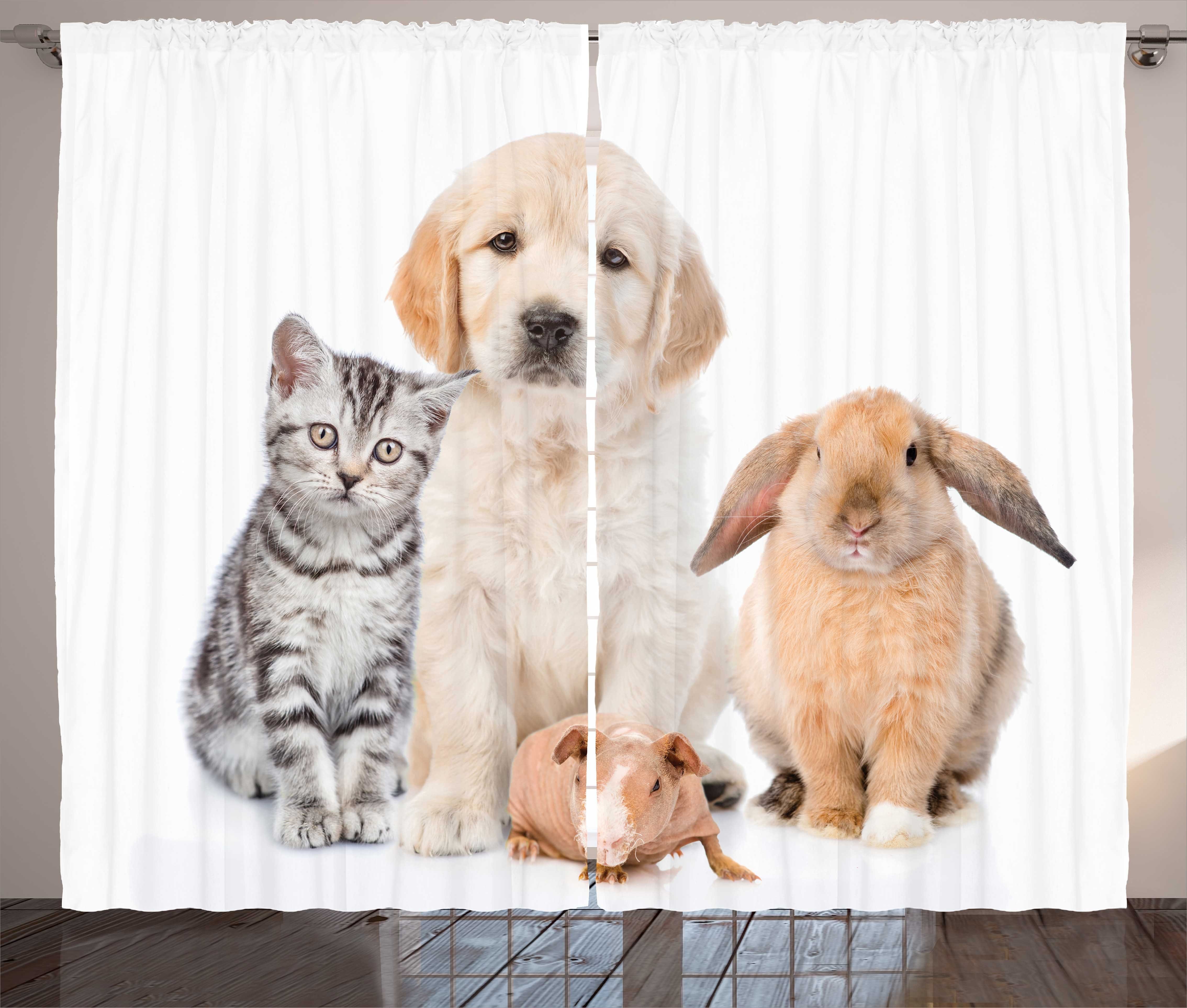 Gardine Schlafzimmer Kräuselband Vorhang mit Schlaufen und Haken, Abakuhaus, Hund und Katze Häschen Piglet Staring