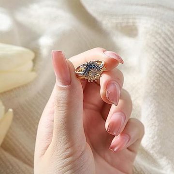 ZWY Fingerring Einfache gestapelte Sonne- und Mond-Paarringe (5-tlg., Valentinstags- und Weihnachtsgeschenke für Ihren Lebensgefährten), Funkelnde Moderinge für Männer und Frauen