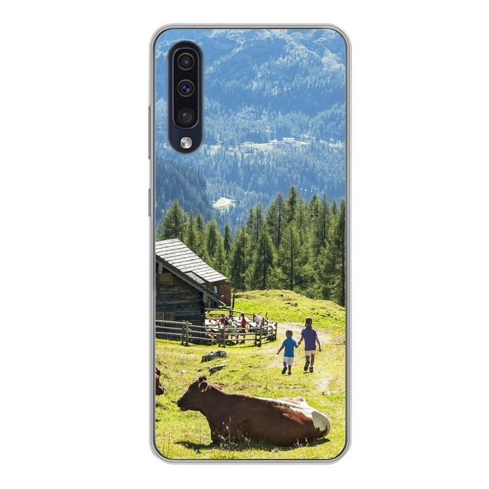 MuchoWow Handyhülle Bauernhaus in den Bergen von Österreich Handyhülle Samsung Galaxy A50 Smartphone-Bumper Print Handy
