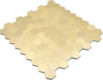 Mosani Aluminium Metall Mosaikfliesen Selbstklebende Wandfliesen Klebemosaik, Gold, Set, 10-teilig, 0,81 m², Spritzwasserbereich geeignet, Küchenrückwand Spritzschutz