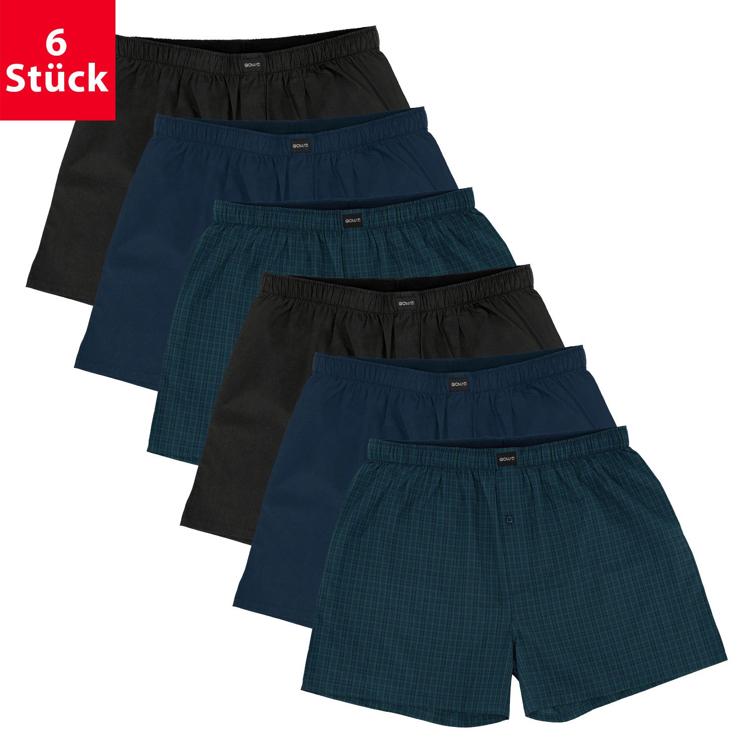 Gomati Boxershorts 6er Pack Herren Boxershorts Baumwoll Webboxershorts günstig online kaufen