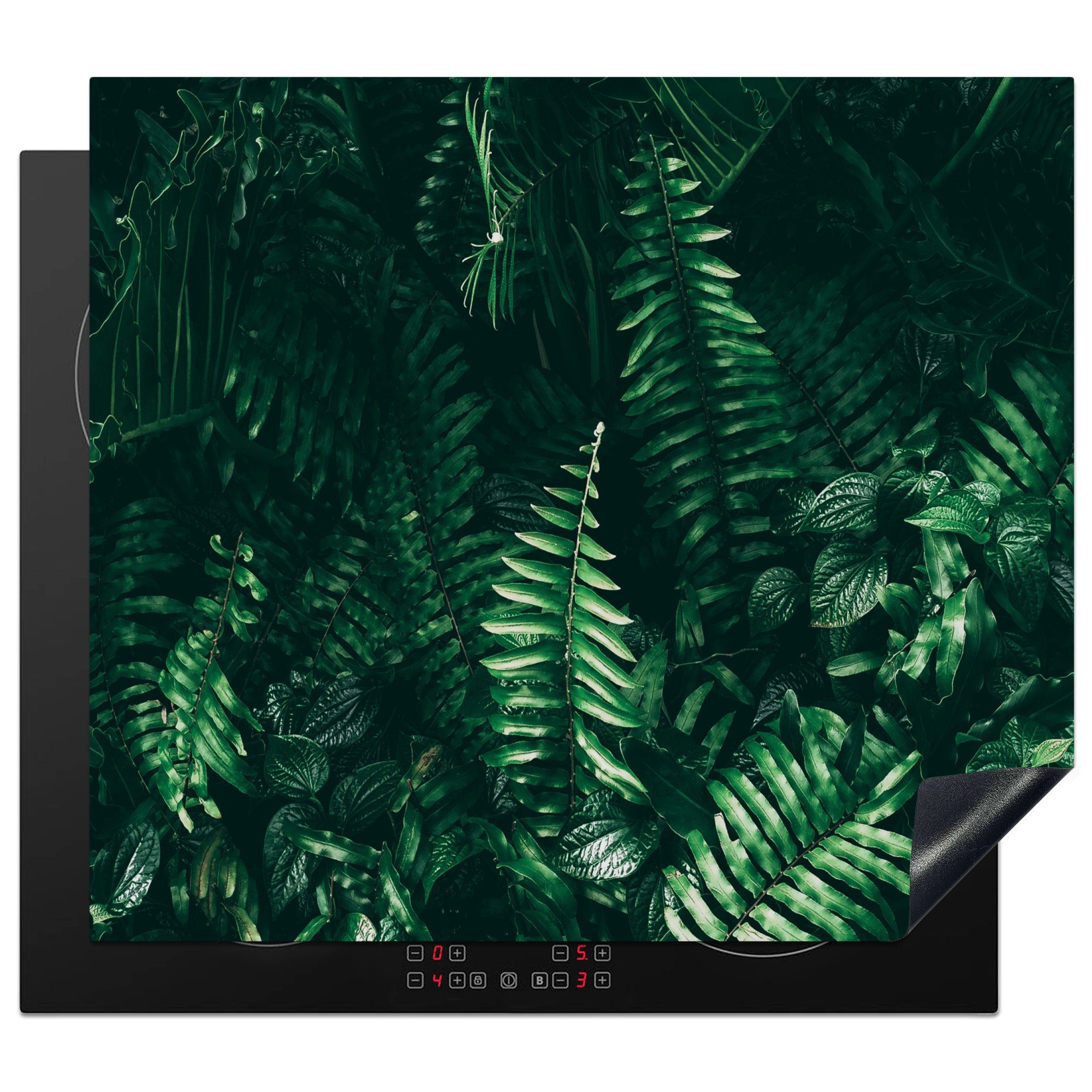 MuchoWow Herdblende-/Abdeckplatte Blätter - Dschungel - Natur - Tropisch - Pflanzen, Vinyl, (1 tlg), 59x51 cm, Induktionsschutz, Induktionskochfeld, Ceranfeldabdeckung