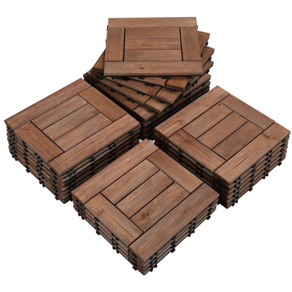 Yaheetech Holzfliesen 27er-Set 30×30 cm aus Tannenholz mit Klicksystem, Balkonfliesen mit Drainagesystem ca. 2,5 m² Wetterfest & Rutschfest