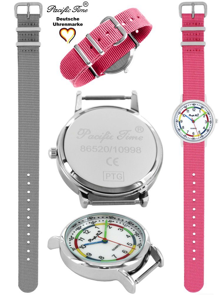 Gratis Wechselarmband, Match Quarzuhr Set First Armbanduhr Design Time - und Mix und Pacific Lernuhr Kinder Versand grau rosa