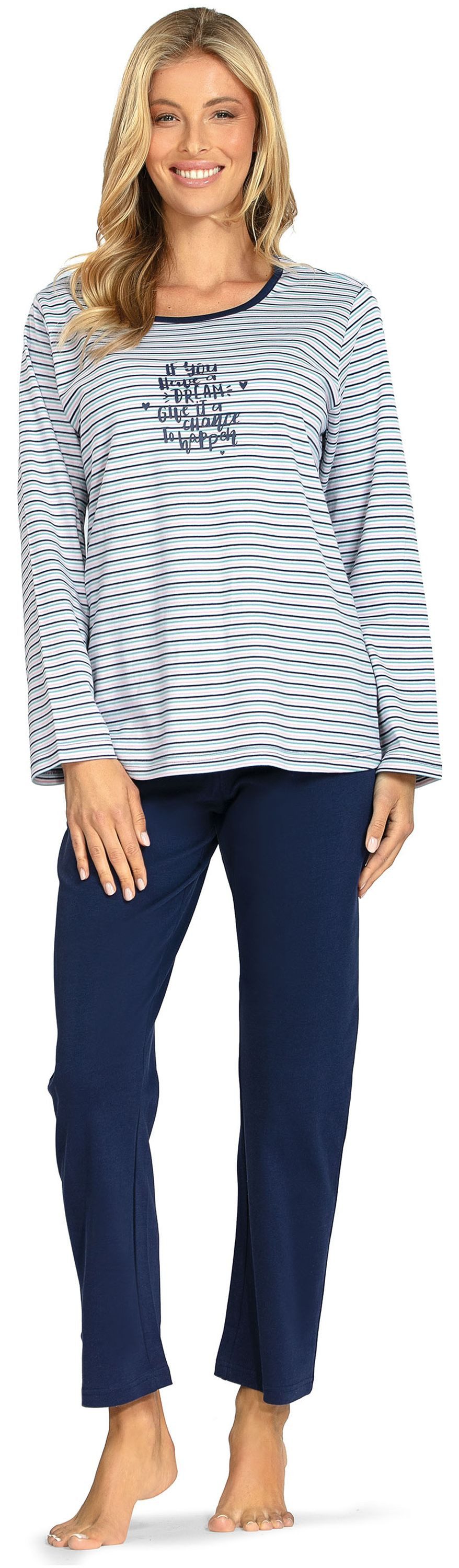 comtessa Schlafanzug Lovely Dreams (Set, 2 tlg., 2-teilig) Damen Pyjama lang Baumwolle Langarm Interlock große Größen