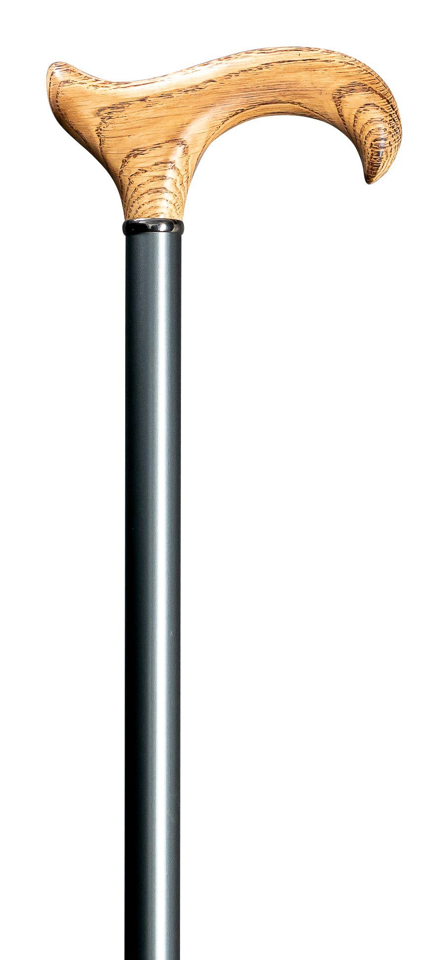 Gehstock Step-Derby EICHE, Derbygriff aus Eichenholz, Chromring, Metall grau s