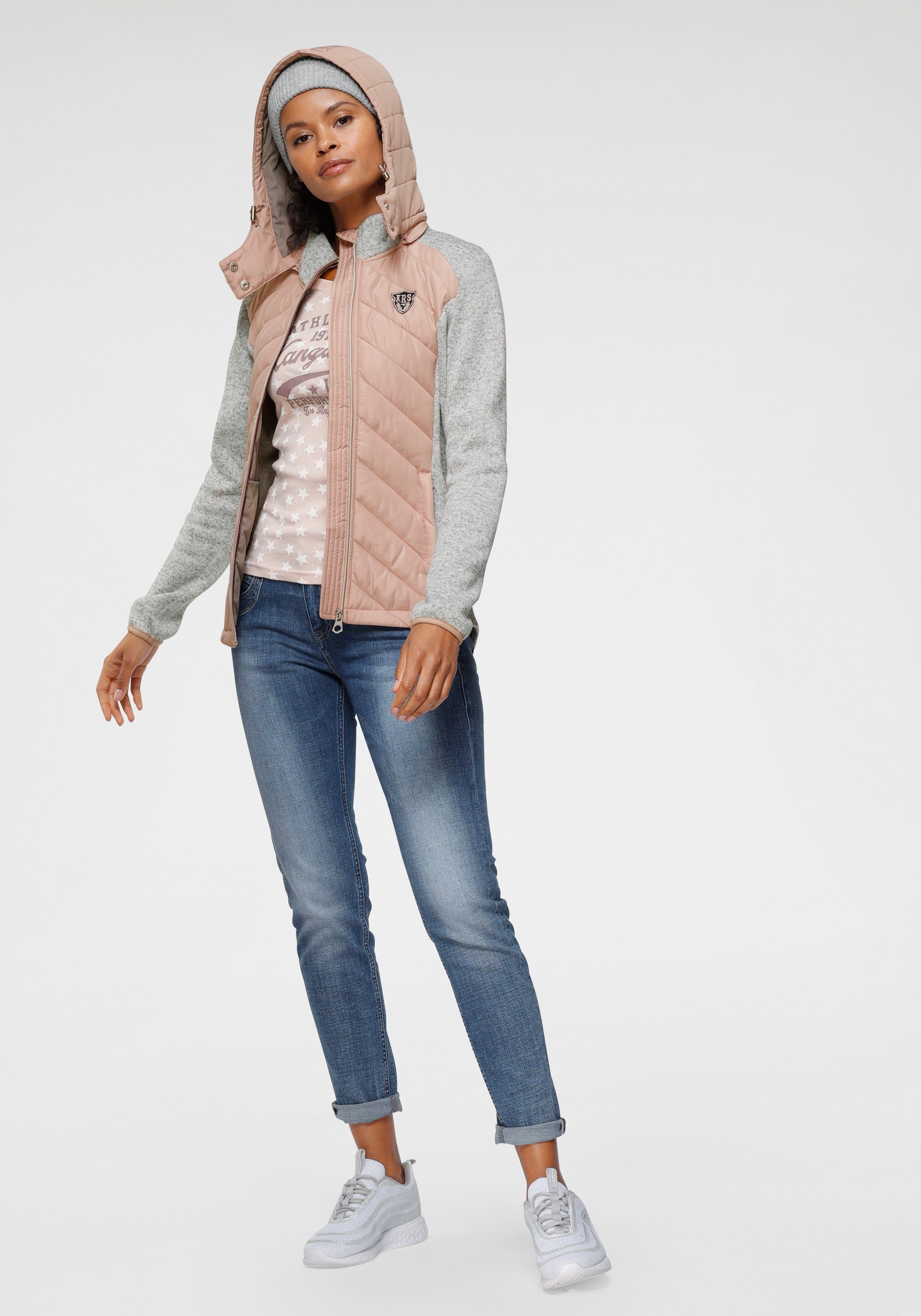 trendigen Kurzjacke KangaROOS Material) nachhaltigem (Jacke Look 2-In-1 rosa-grau im aus
