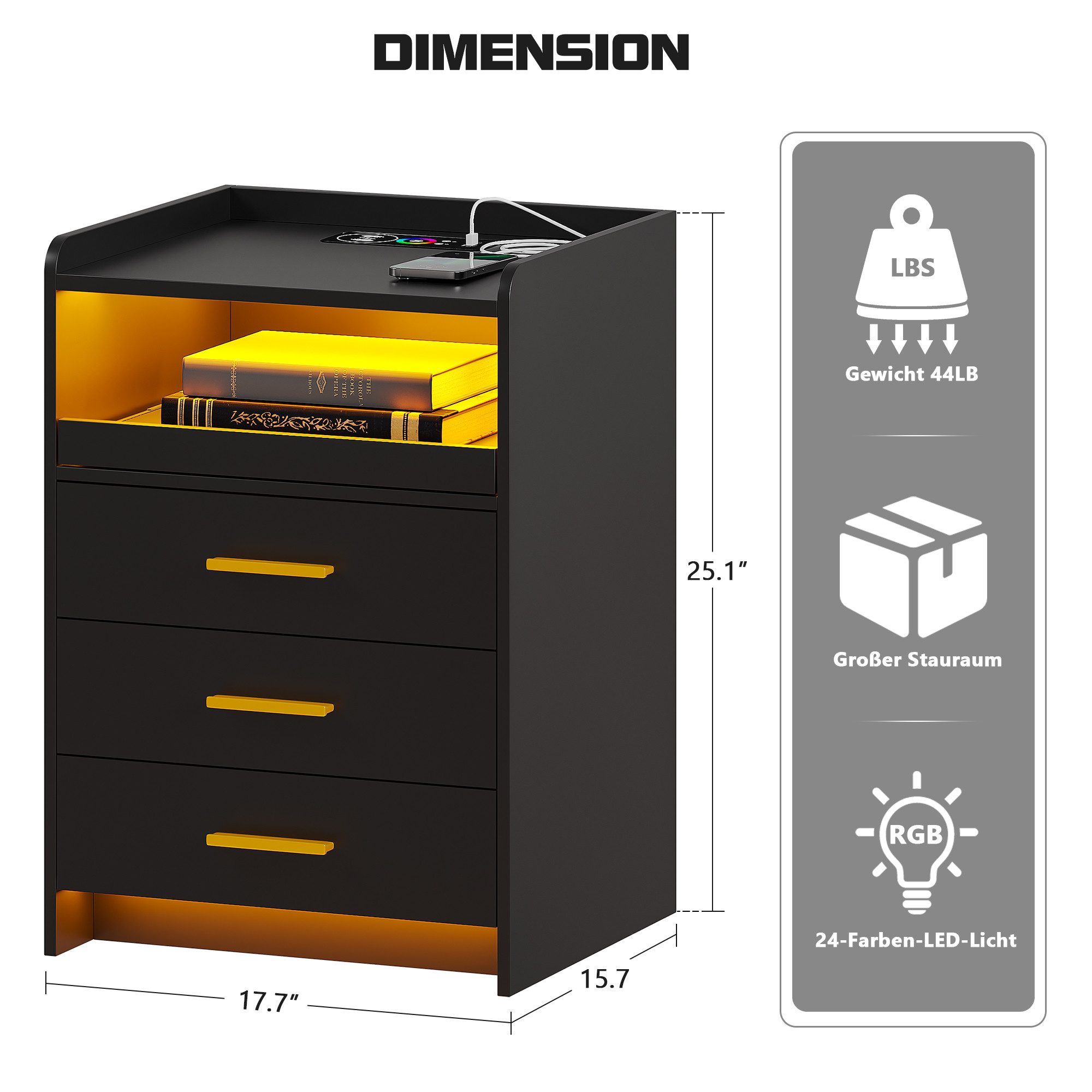 LVifur Nachttisch Smart Nachtschrank 24-farbig dimmbar, günstig online kaufen
