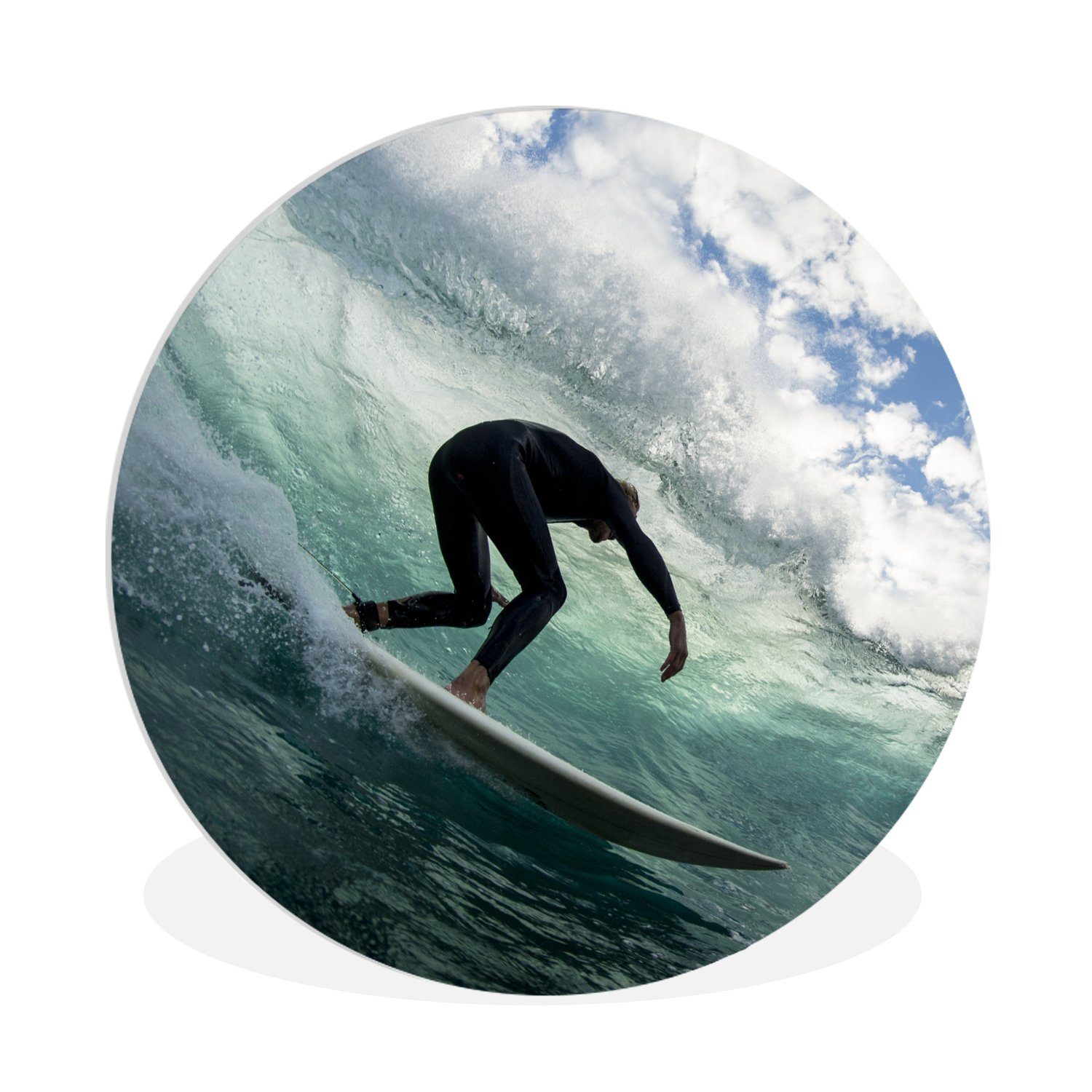 MuchoWow Gemälde Surfer auf Wellen, (1 St), Kreis Wanddekoration Forex, Rundes Wandbild, Wohnzimmer, 30x30 cm | Gemälde