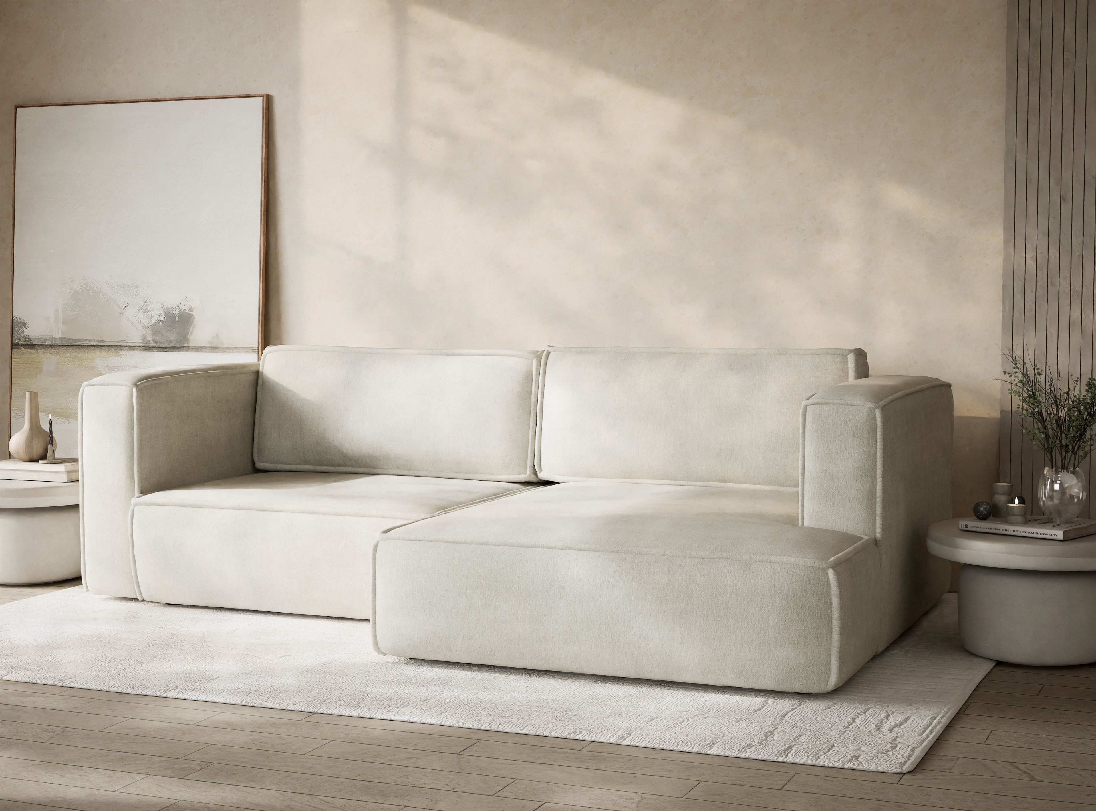 Maison de Rêve Ecksofa Velto mit Schlaffunktion rechts, Ecksofa mit Bettkasten, Schlafsofa, Liegefläche 135x202 cm