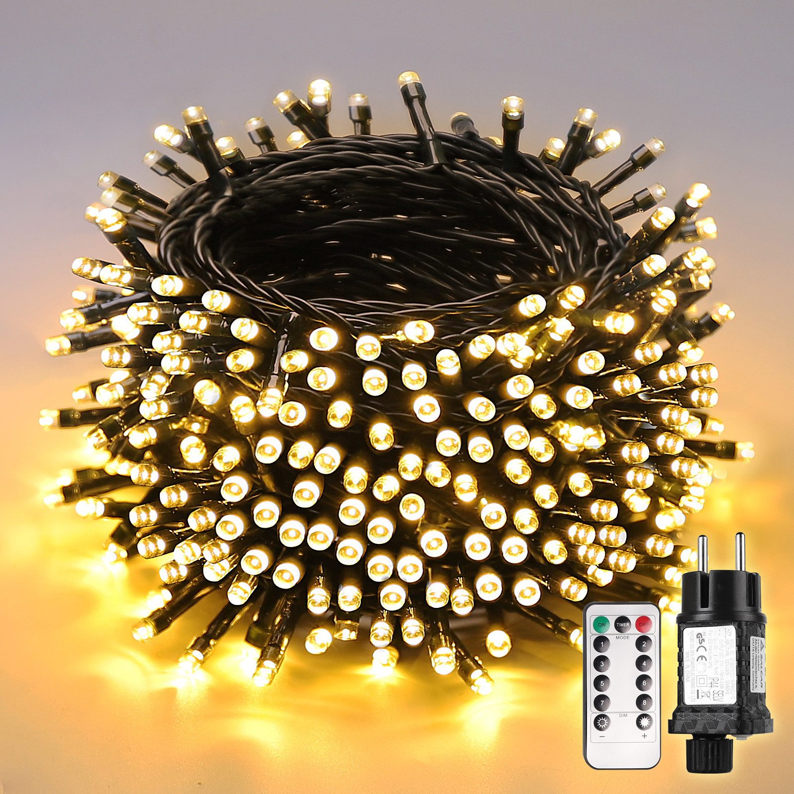 Salcar LED-Lichterkette 2m-100m LED Lichterkette Weihnachtsbaum Wasserdicht, 23m 360 LED mit Fernbedienung, 8 Modi und Memory, 31V, Wasserdichte