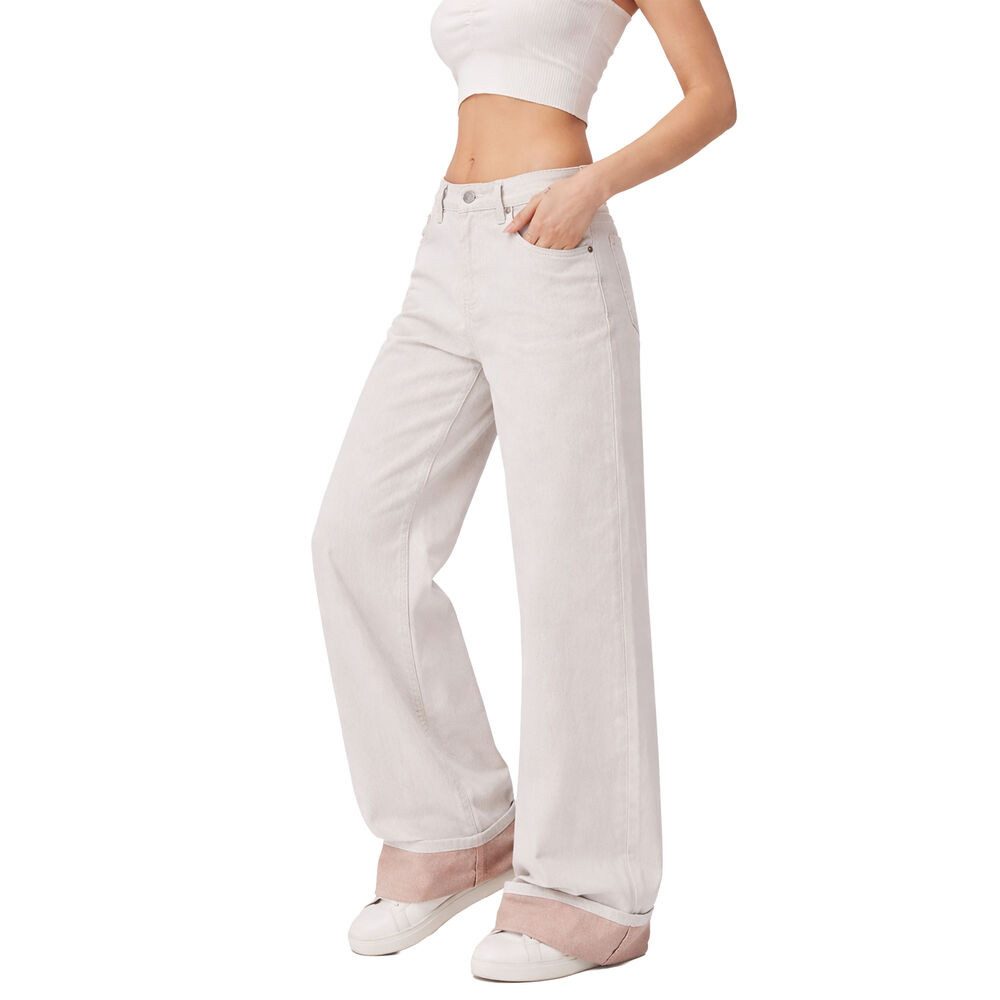 Ital-Design Weite Jeans Trendige Damenjeans mit weitem Schnitt und kreativen Saumakzenten (91531153) Used-Look Relaxed Fit Jeans in Hellrosa