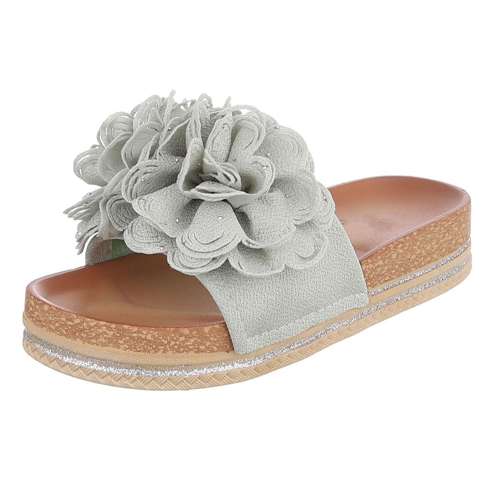 Damen Plateau-Pantolette mit Blütenapplikation Plateausandaletten